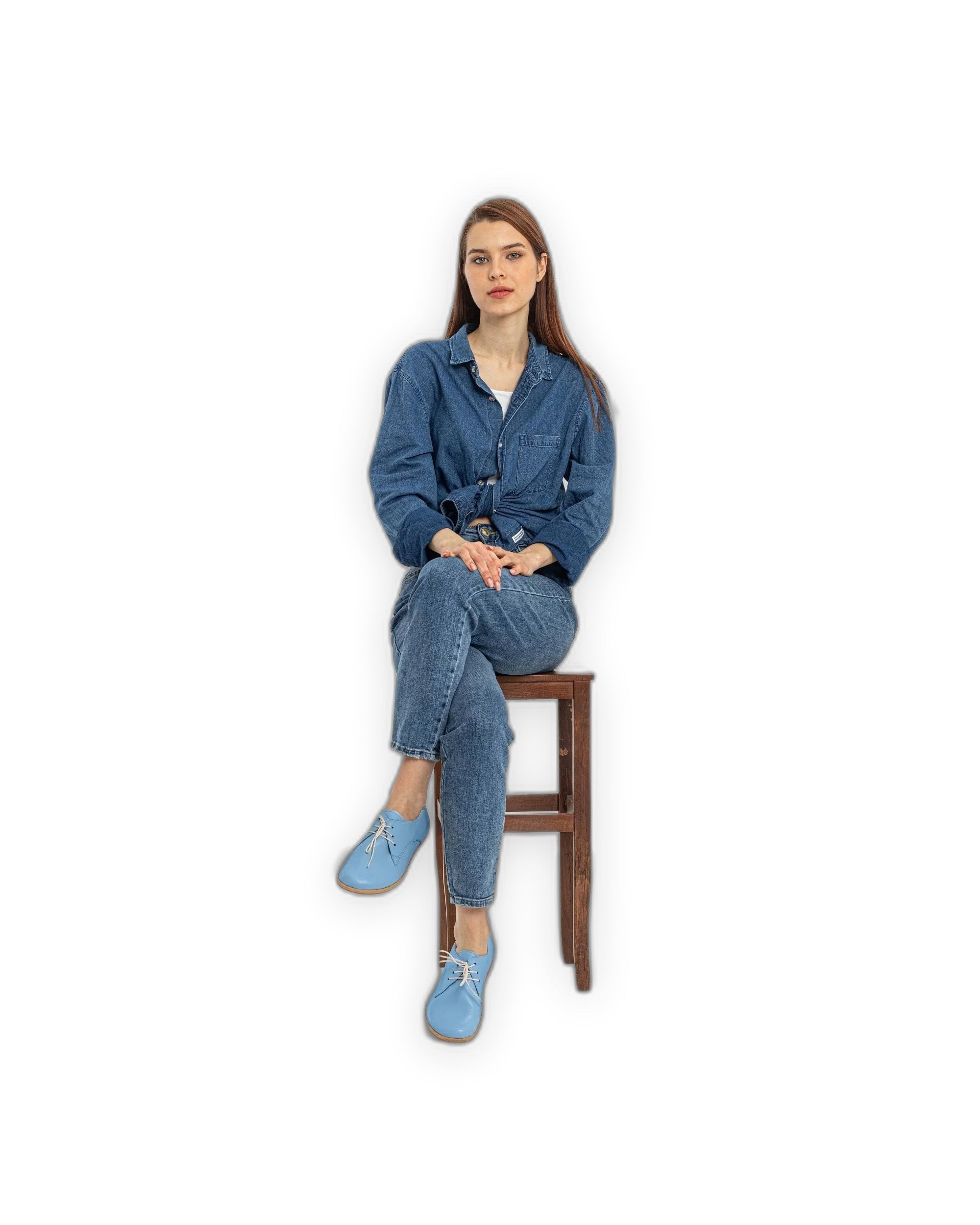 Pair Baby Blue Oxford Shoes - Barefoot Wide Toe Calf Leather | Bespoky