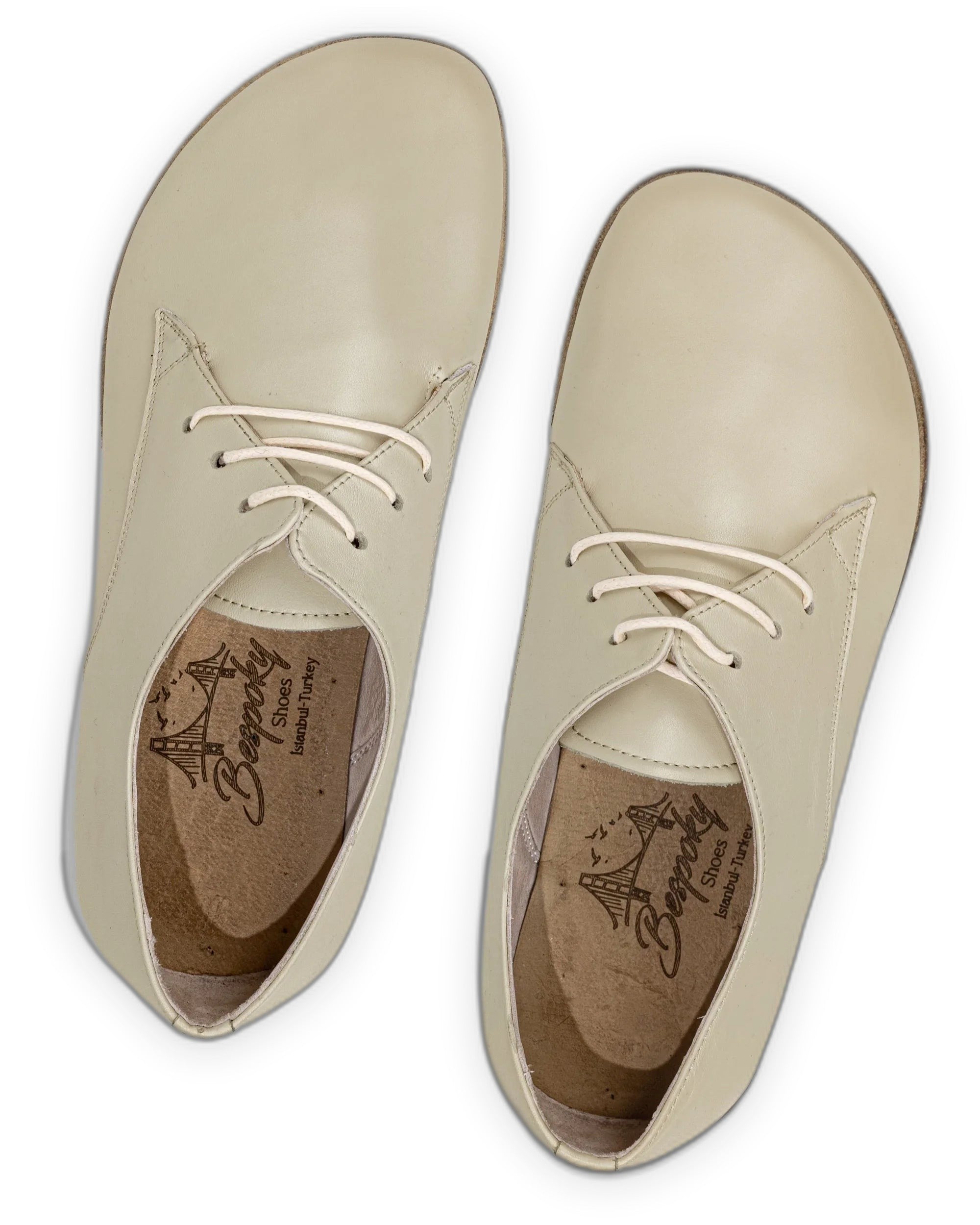 Pair Beige Oxford Shoes - Barefoot Wide Toe Calf Leather | Bespoky