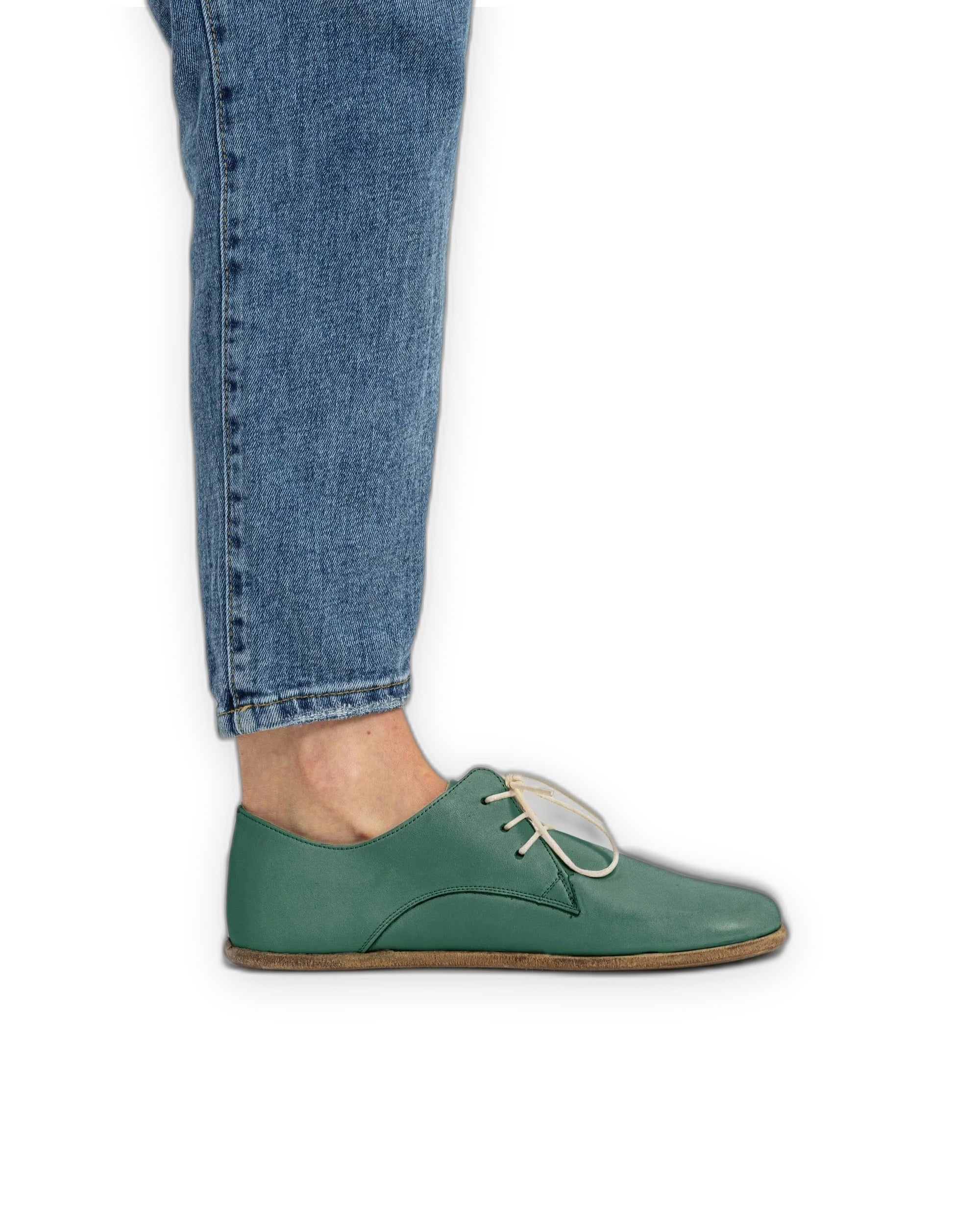 Pair Green Oxford Shoes - Barefoot Wide Toe Calf Leather | Bespoky