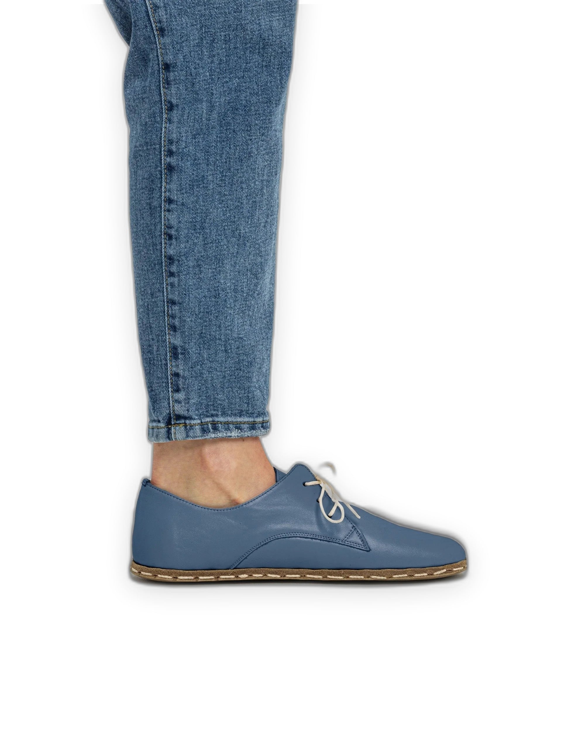 Pair Jean Blue Oxford Shoes - Barefoot Wide Toe Calf Leather | Bespoky