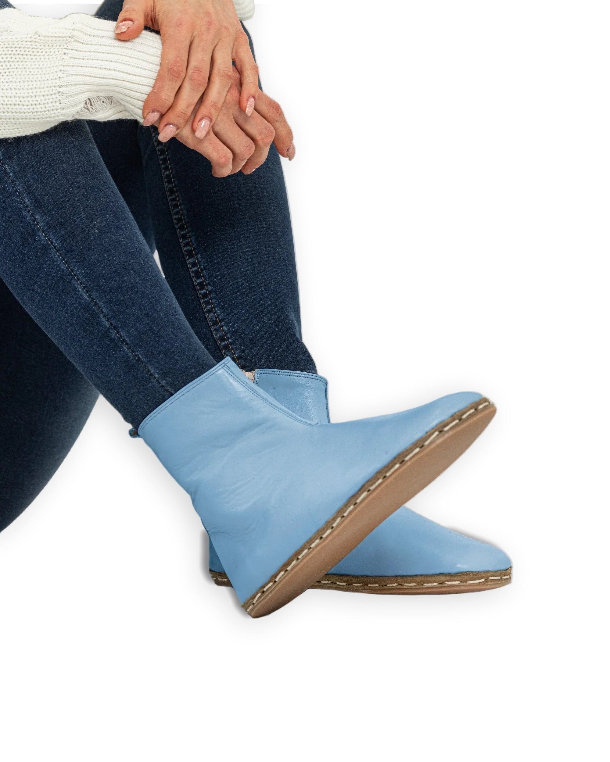 Men's Baby Blue Chelsea Boots - Handcrafted Calf Leather Wide Toe Box | Bespoky