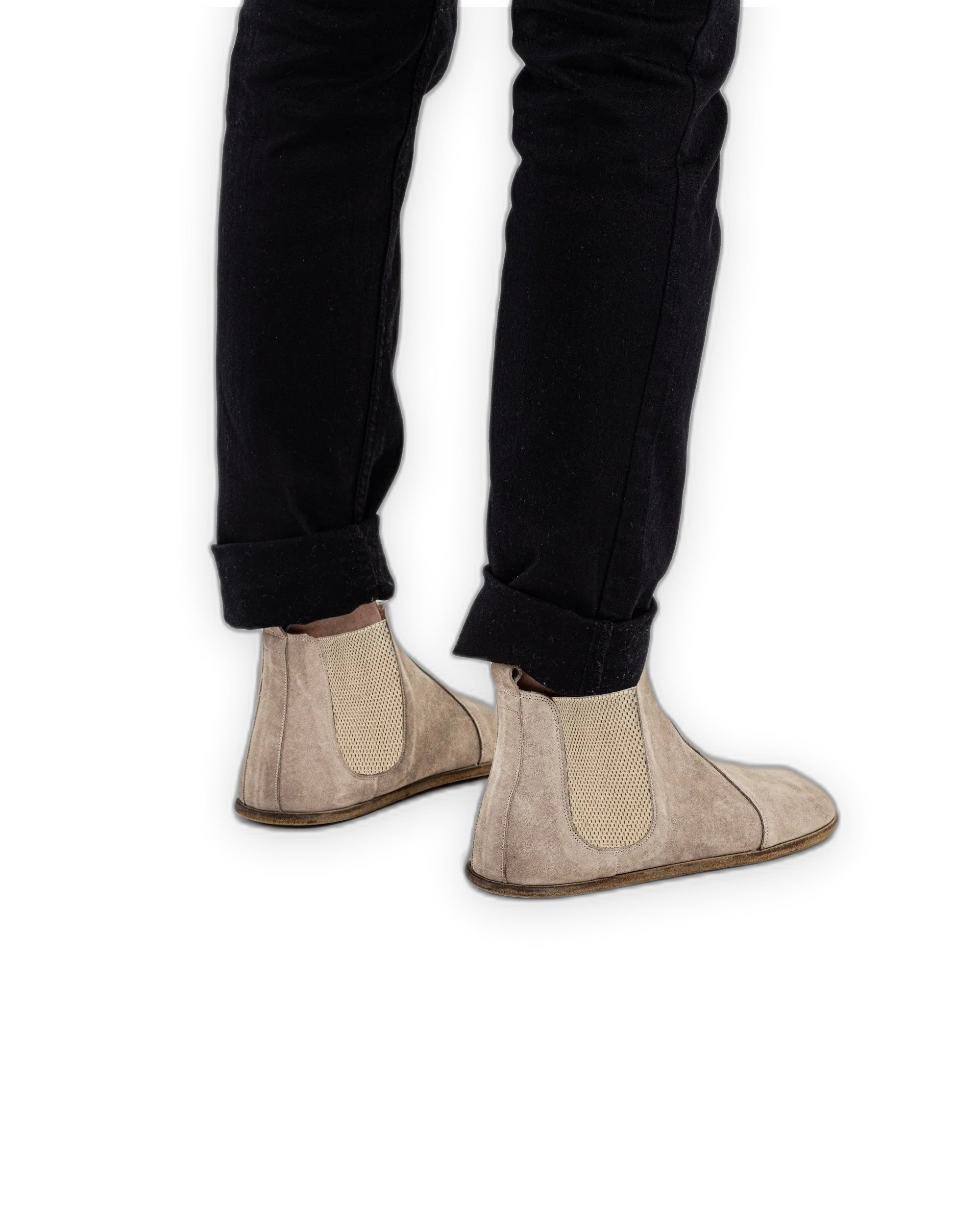 Pair Beige Nubuck Chelsea Boots - Barefoot Wide Toe Calf Leather | Bespoky
