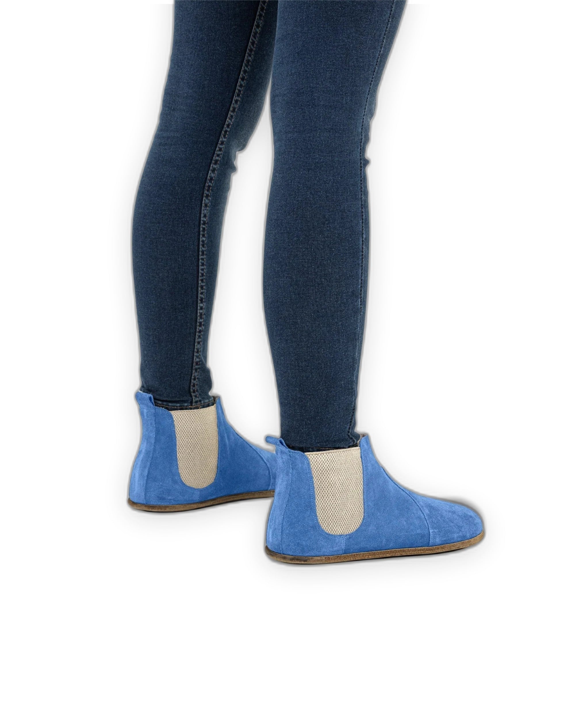 Pair Blue Suede Chelsea Boots - Barefoot Wide Toe Calf Leather | Bespoky