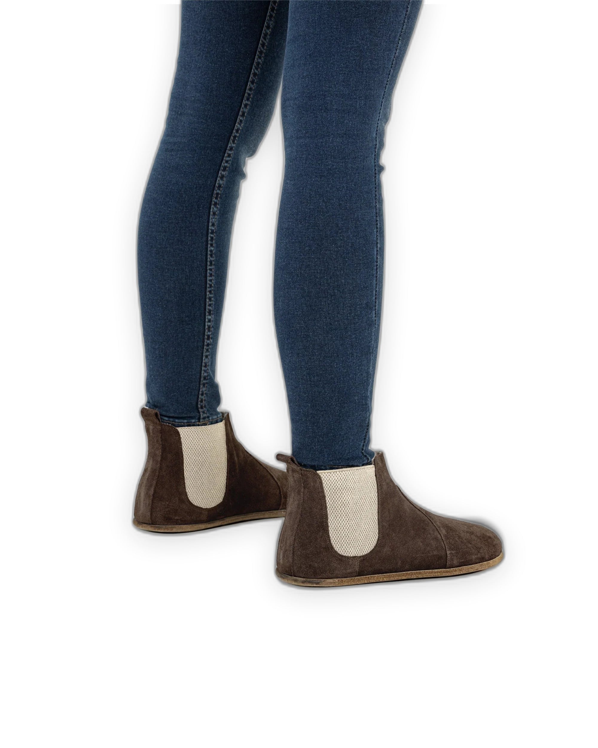 Pair Brown Suede Chelsea Boots - Barefoot Wide Toe Calf Leather | Bespoky