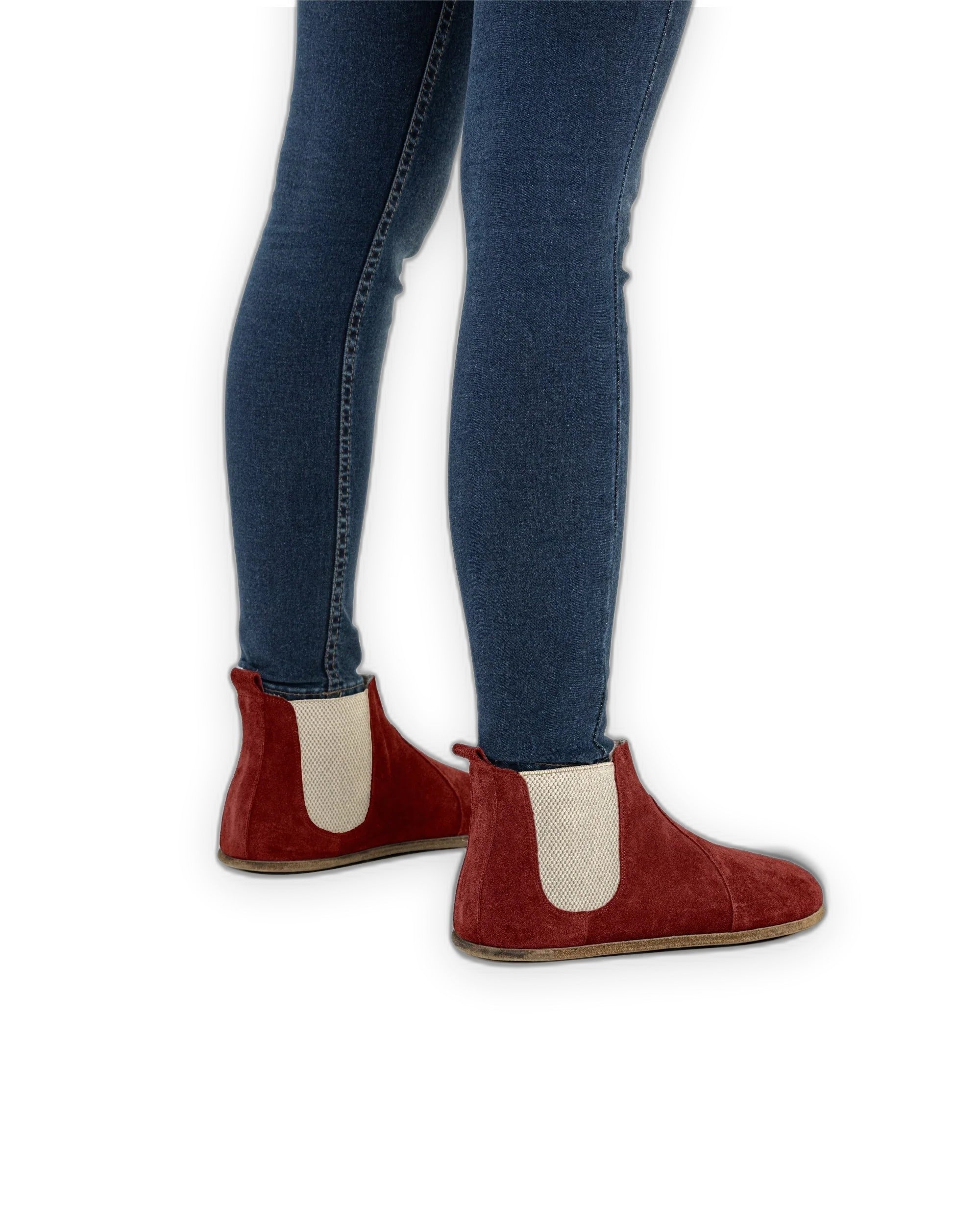 Pair Burgundy Suede Chelsea Boots - Barefoot Wide Toe Calf Leather | Bespoky
