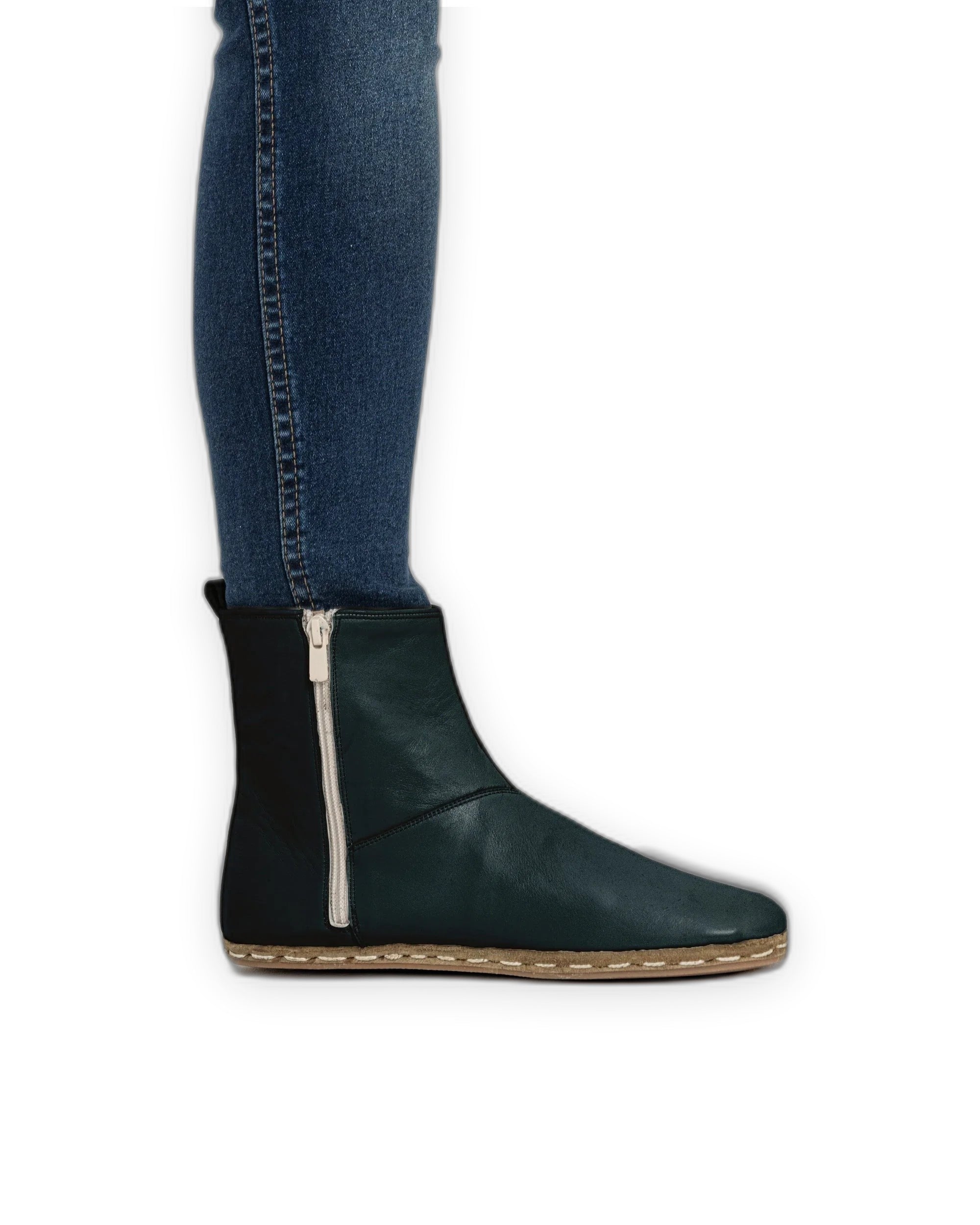 Pair Dark Green Chelsea Boots - Barefoot Wide Toe Calf Leather | Bespoky