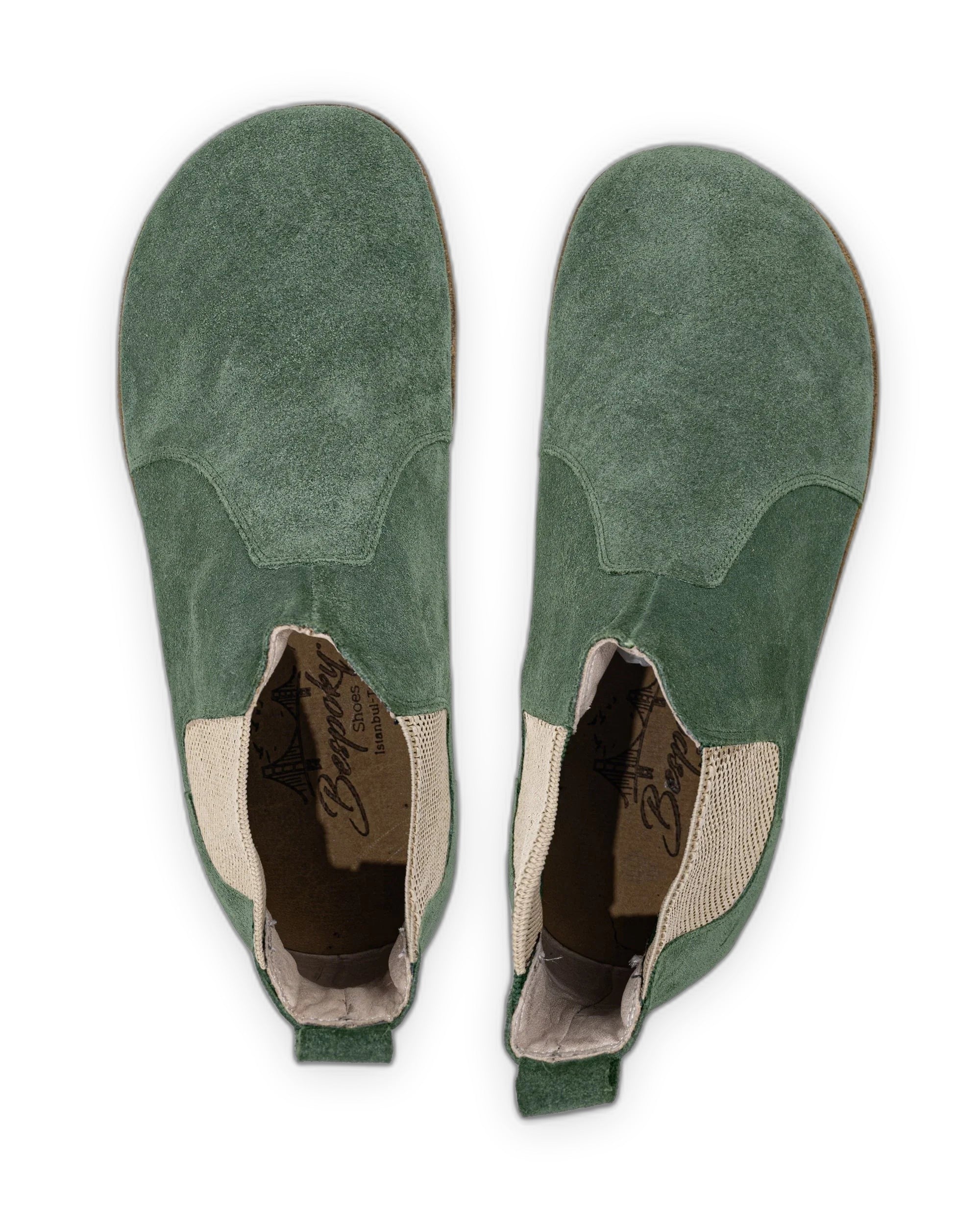 Side view Green Suede Chelsea Boots - Calf Leather Zero Drop | Bespoky