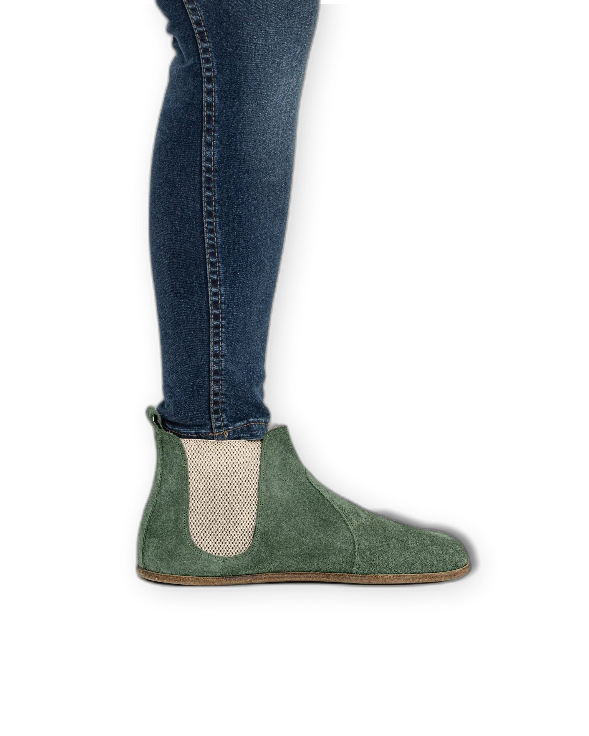 Back view Green Suede Chelsea Boots - Calf Leather Handcrafted | Bespoky