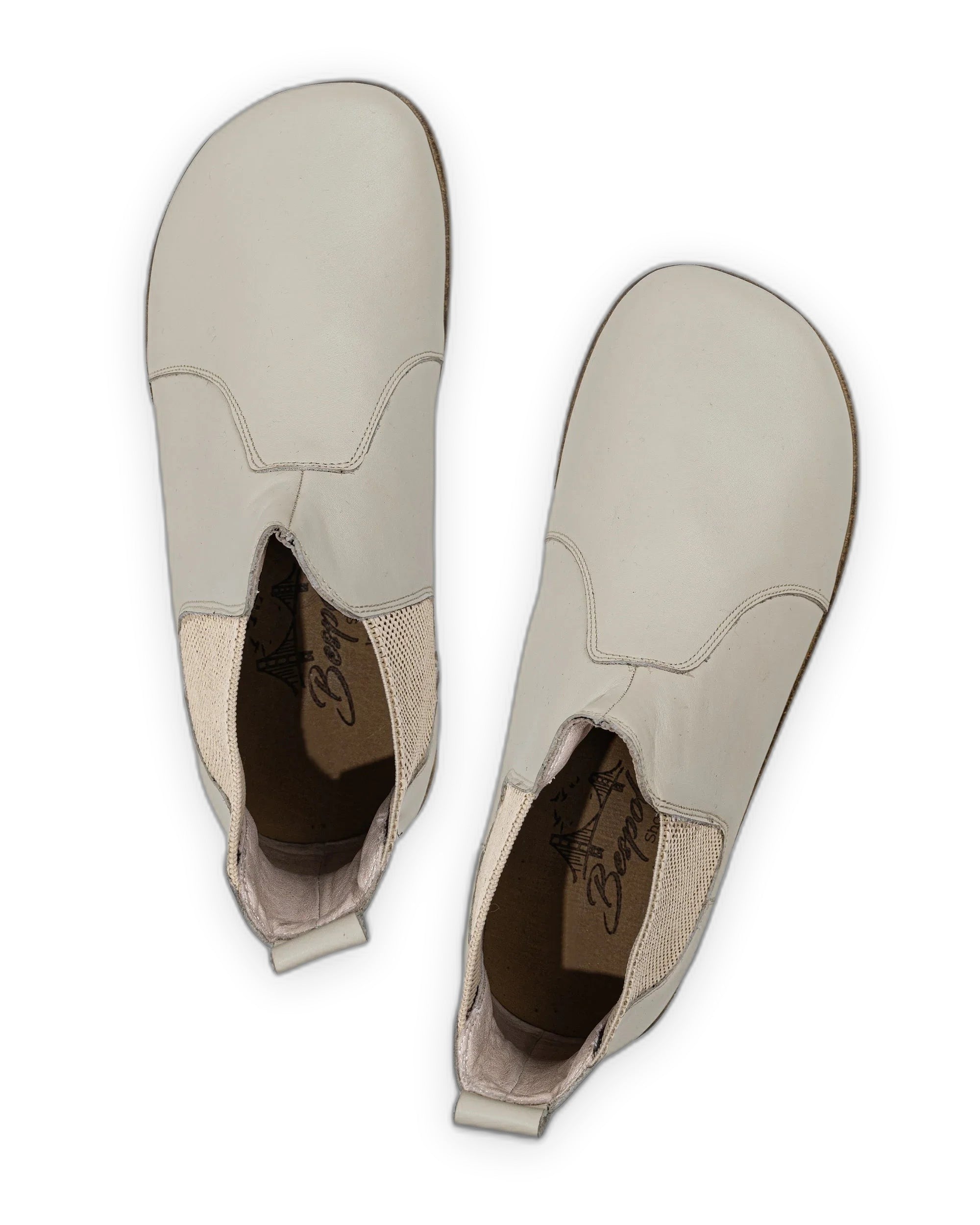 Pair Lucas Beige Chelsea Boots - Barefoot Wide Toe Calf Leather | Bespoky