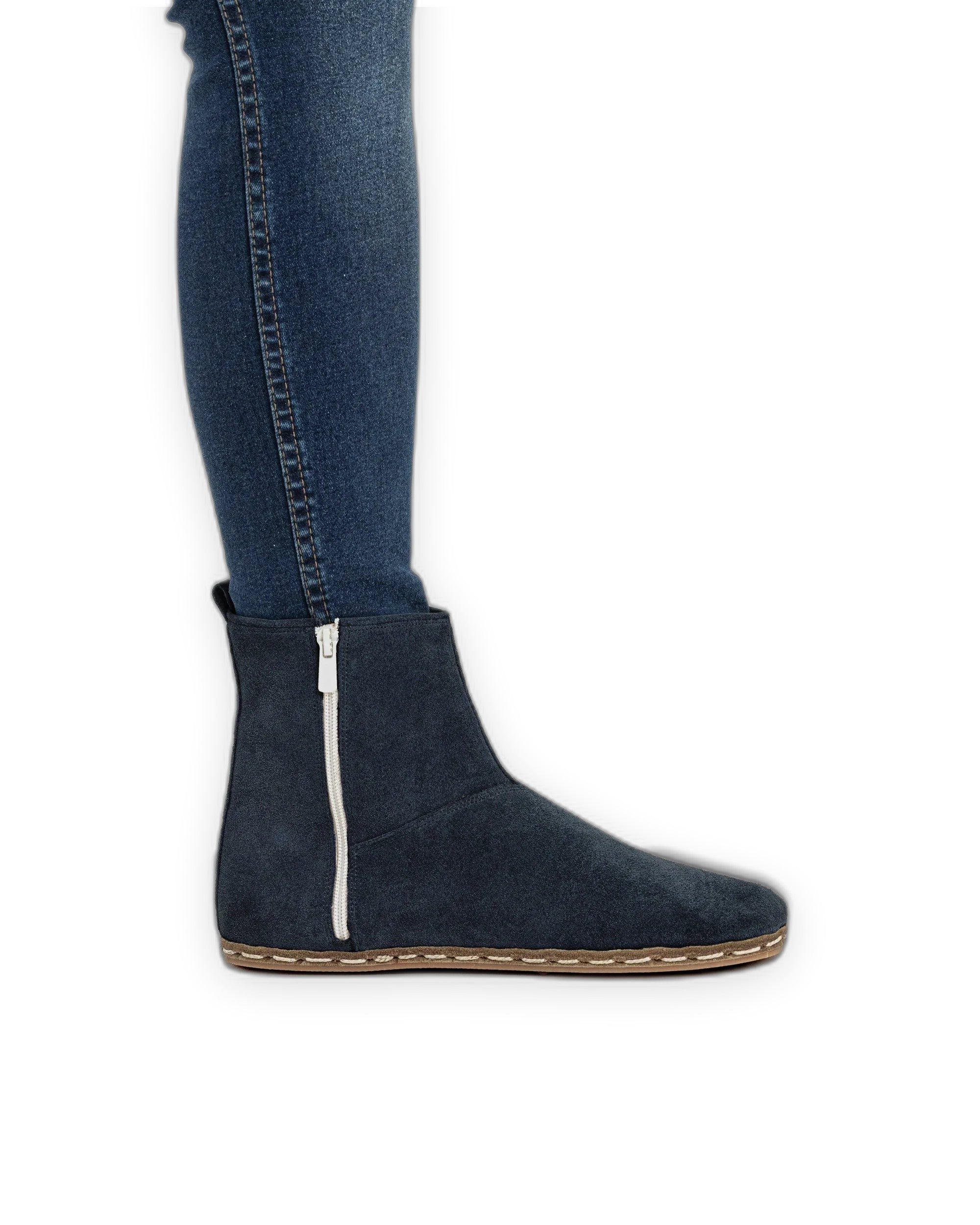 Pair Navy Suede Chelsea Boots - Barefoot Wide Toe Calf Leather | Bespoky