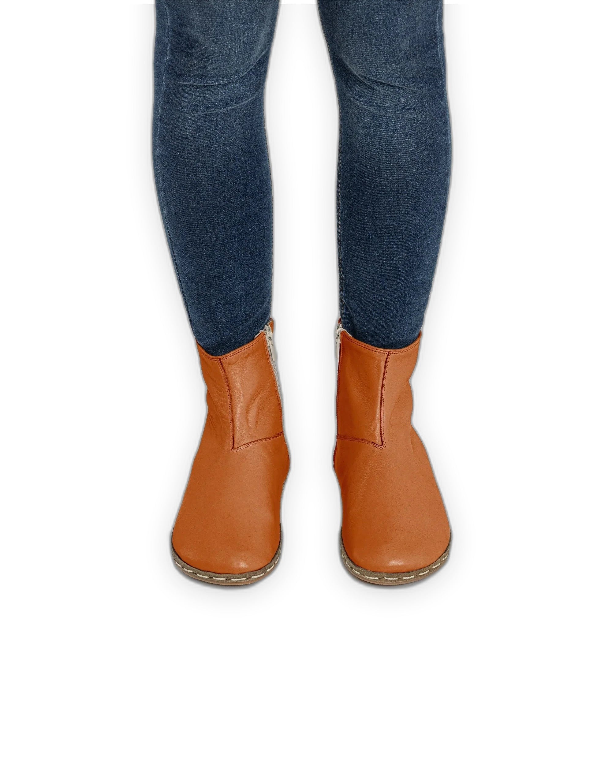 Pair Orange Chelsea Boots - Barefoot Wide Toe Calf Leather | Bespoky