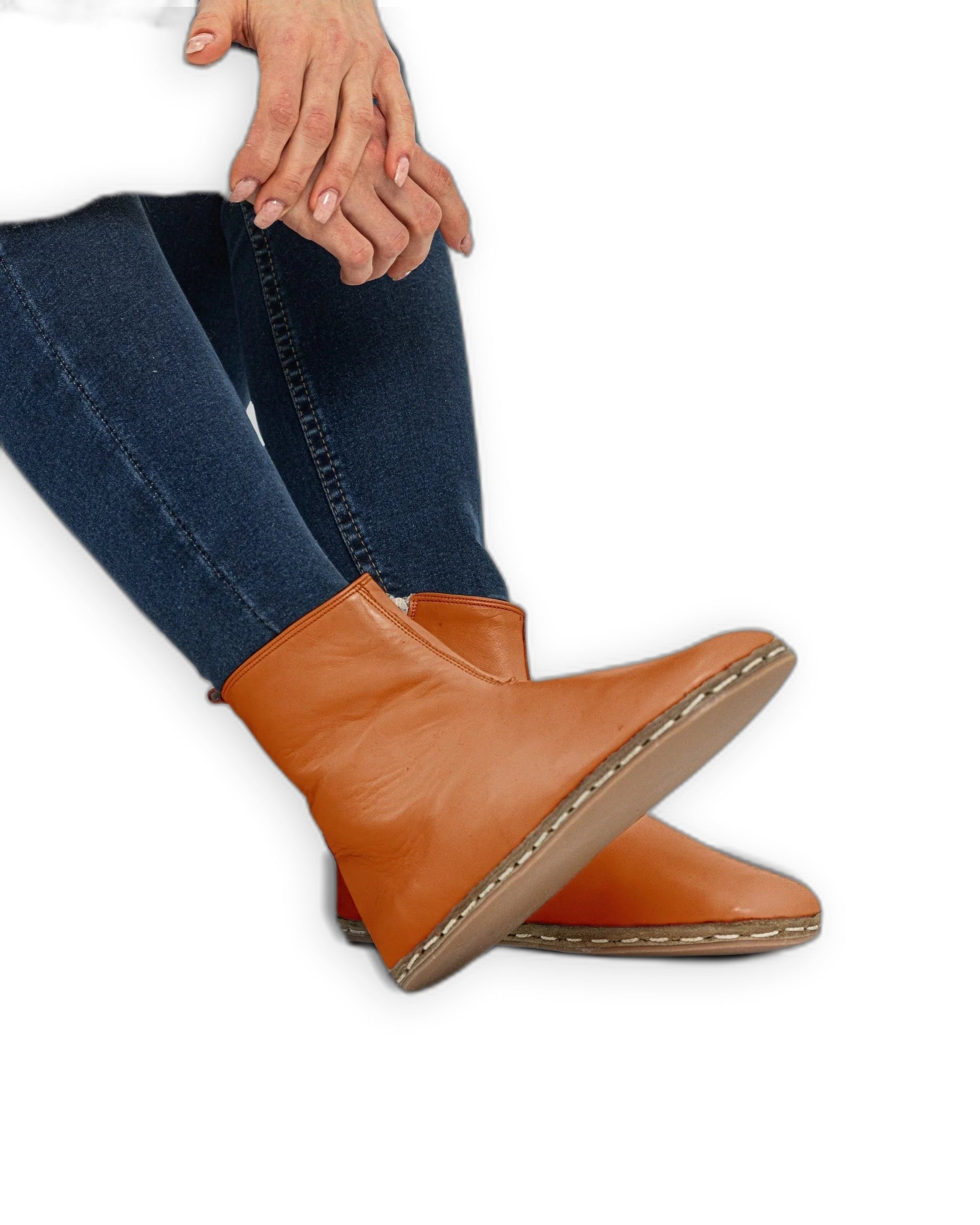 Men's Orange Chelsea Boots - Handcrafted Calf Leather Wide Toe Box | Bespoky