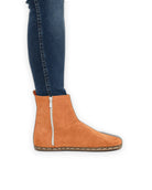 Pair Orange Suede Chelsea Boots - Barefoot Wide Toe Calf Leather | Bespoky
