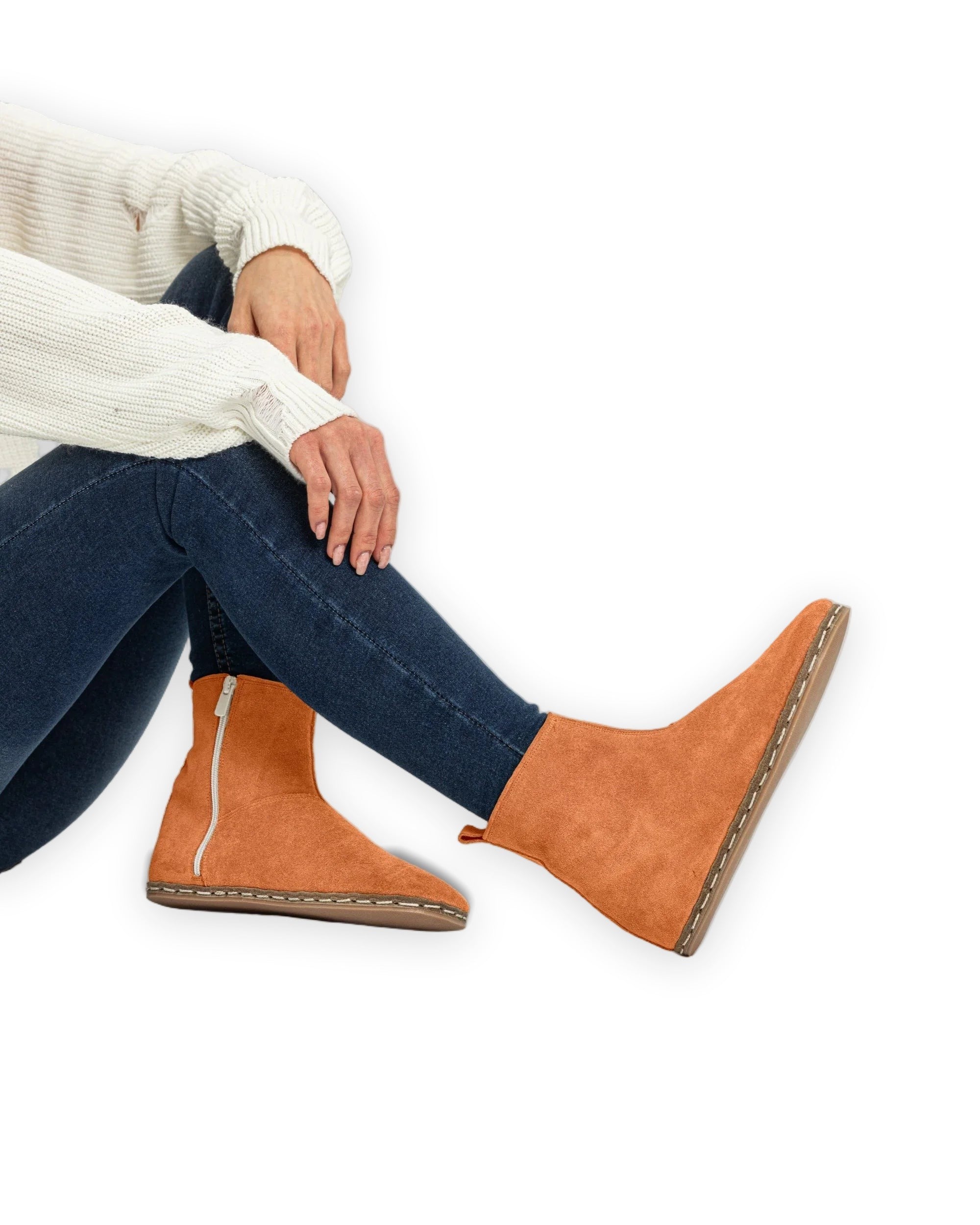 Men's Orange Suede Chelsea Boots - Handcrafted Calf Leather Wide Toe Box | Bespoky