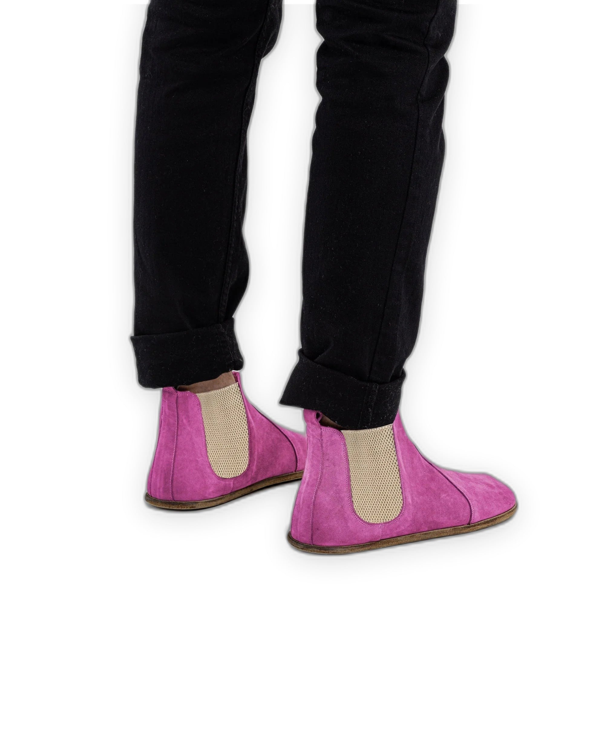 Pair Pink Nubuck Chelsea Boots - Barefoot Wide Toe Calf Leather | Bespoky
