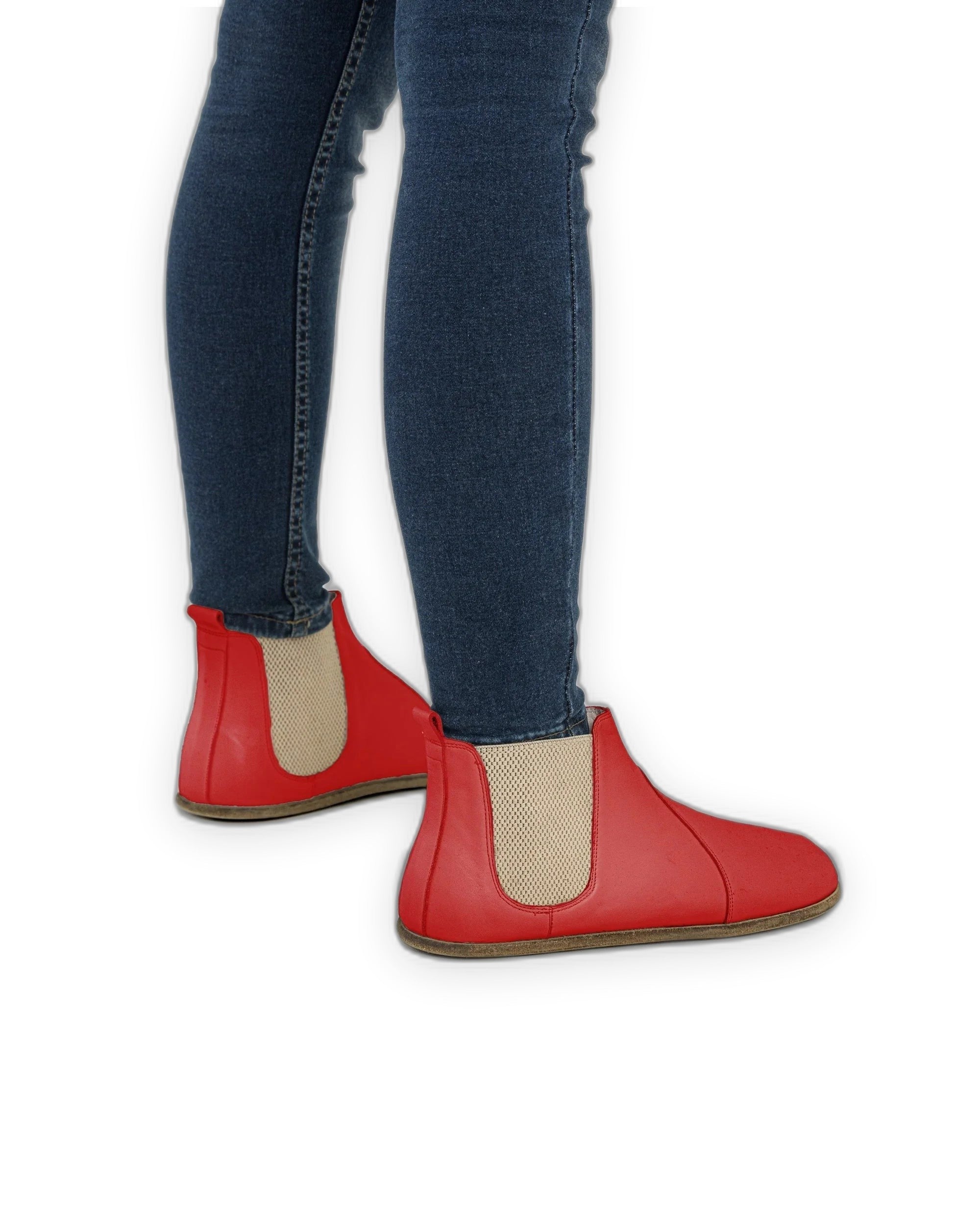 Pair Red Chelsea Boots - Barefoot Wide Toe Calf Leather | Bespoky