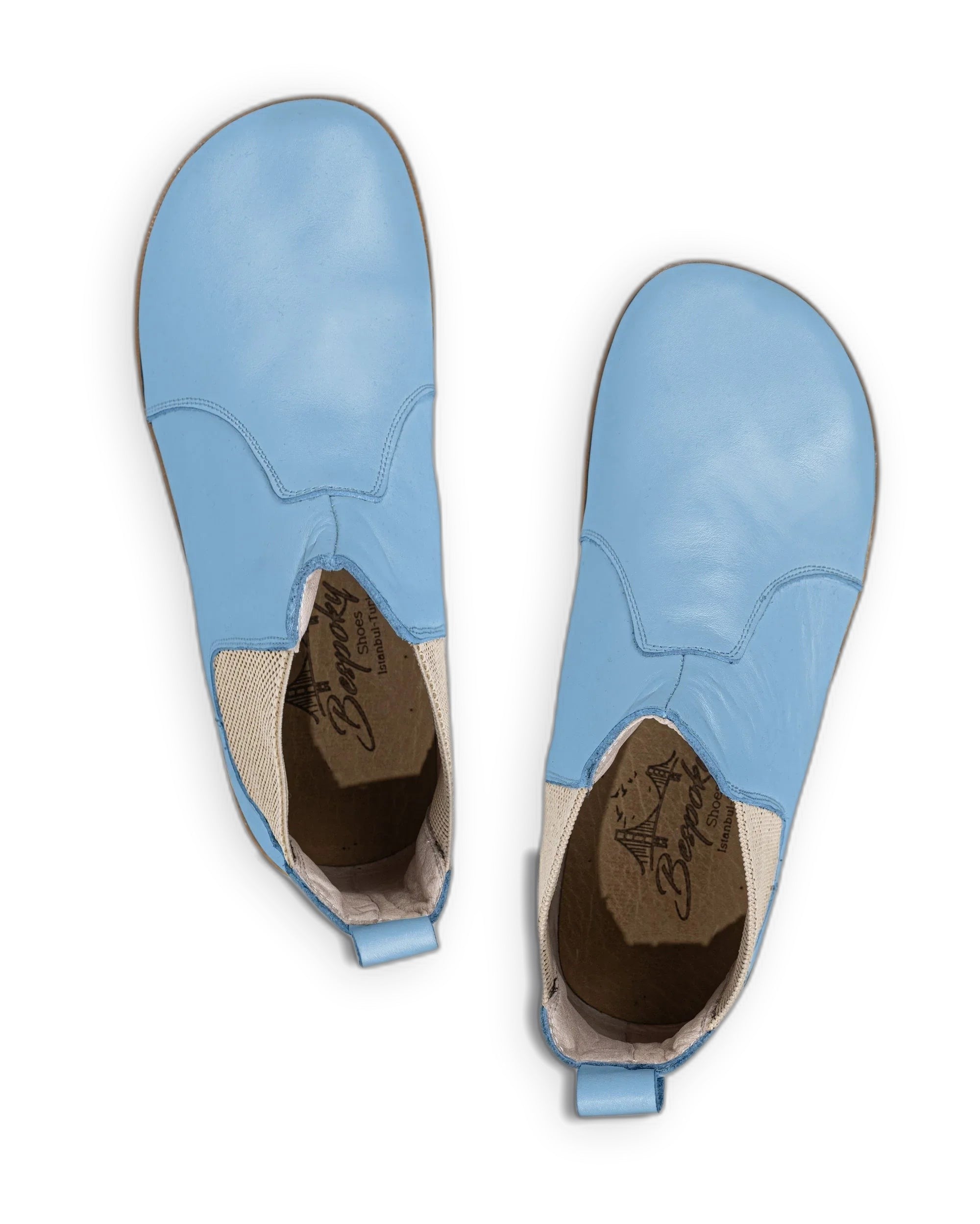 Side view Baby Blue Chelsea Boots - Calf Leather Zero Drop | Bespoky