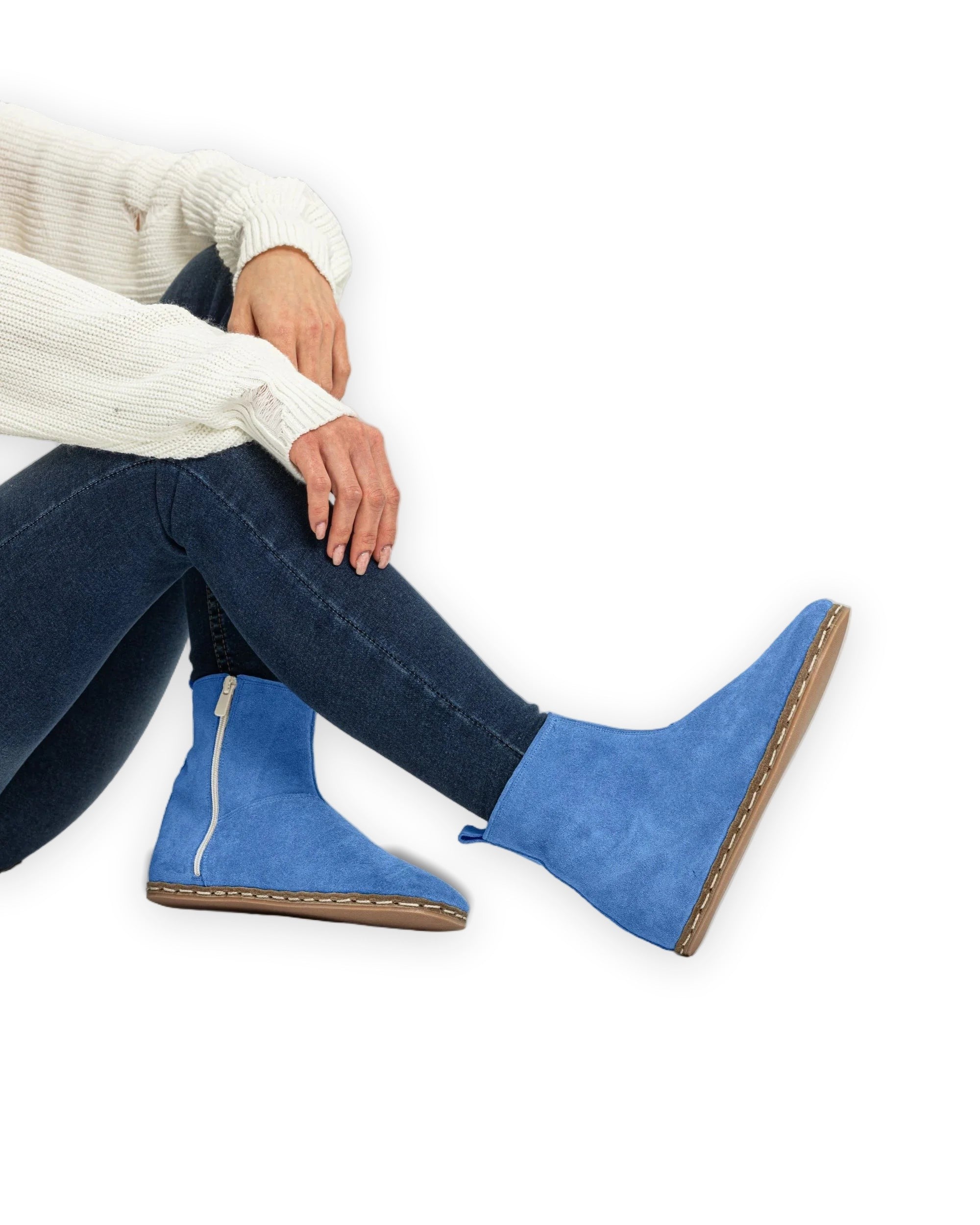 Women's Blue Chelsea Boots - Handcrafted Calf Leather Wide Toe Box | Bespoky