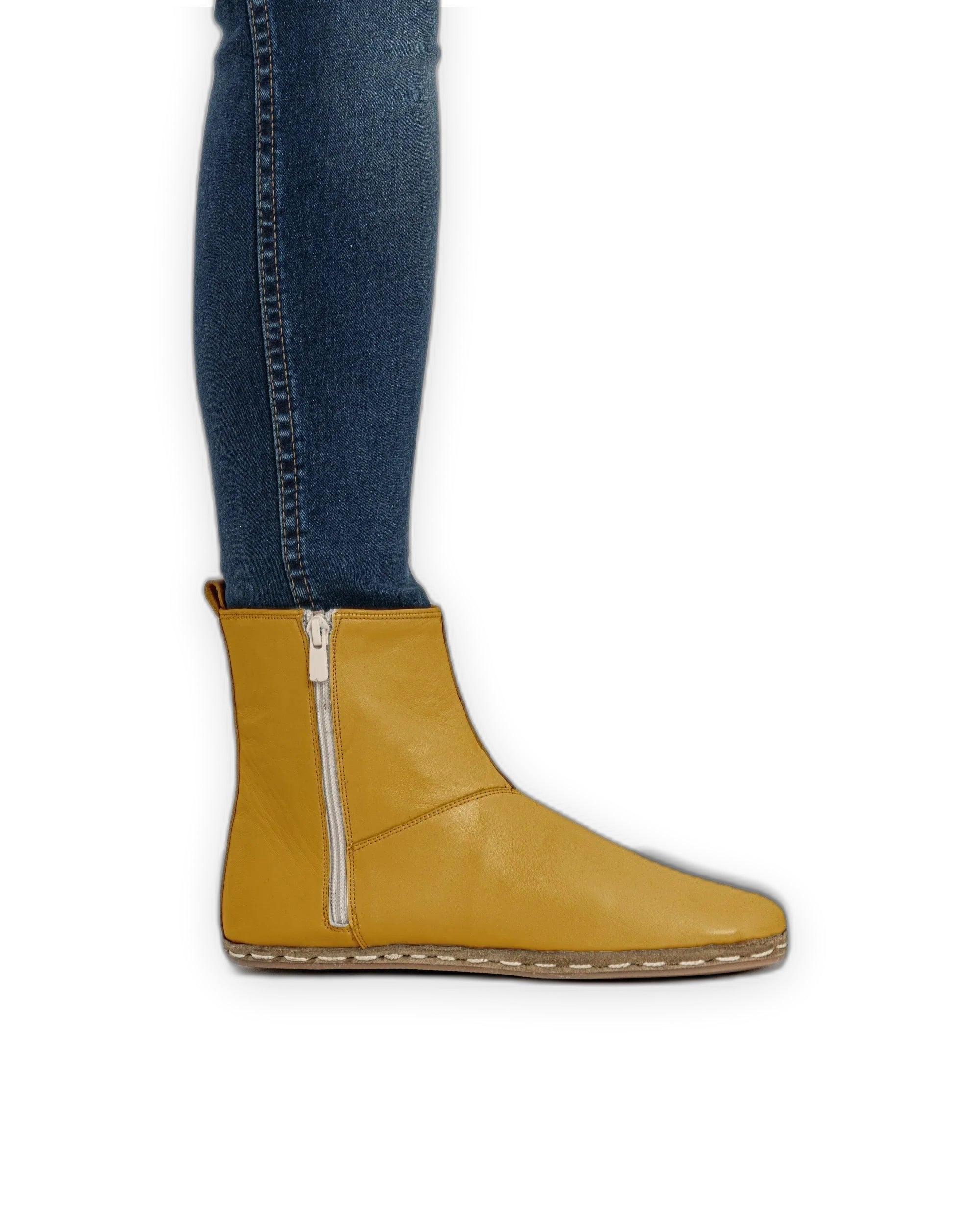 Pair Mustard Chelsea Boots - Barefoot Wide Toe Calf Leather | Bespoky