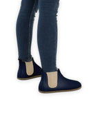 Pair Navy Blue Chelsea Boots - Barefoot Wide Toe Calf Leather | Bespoky