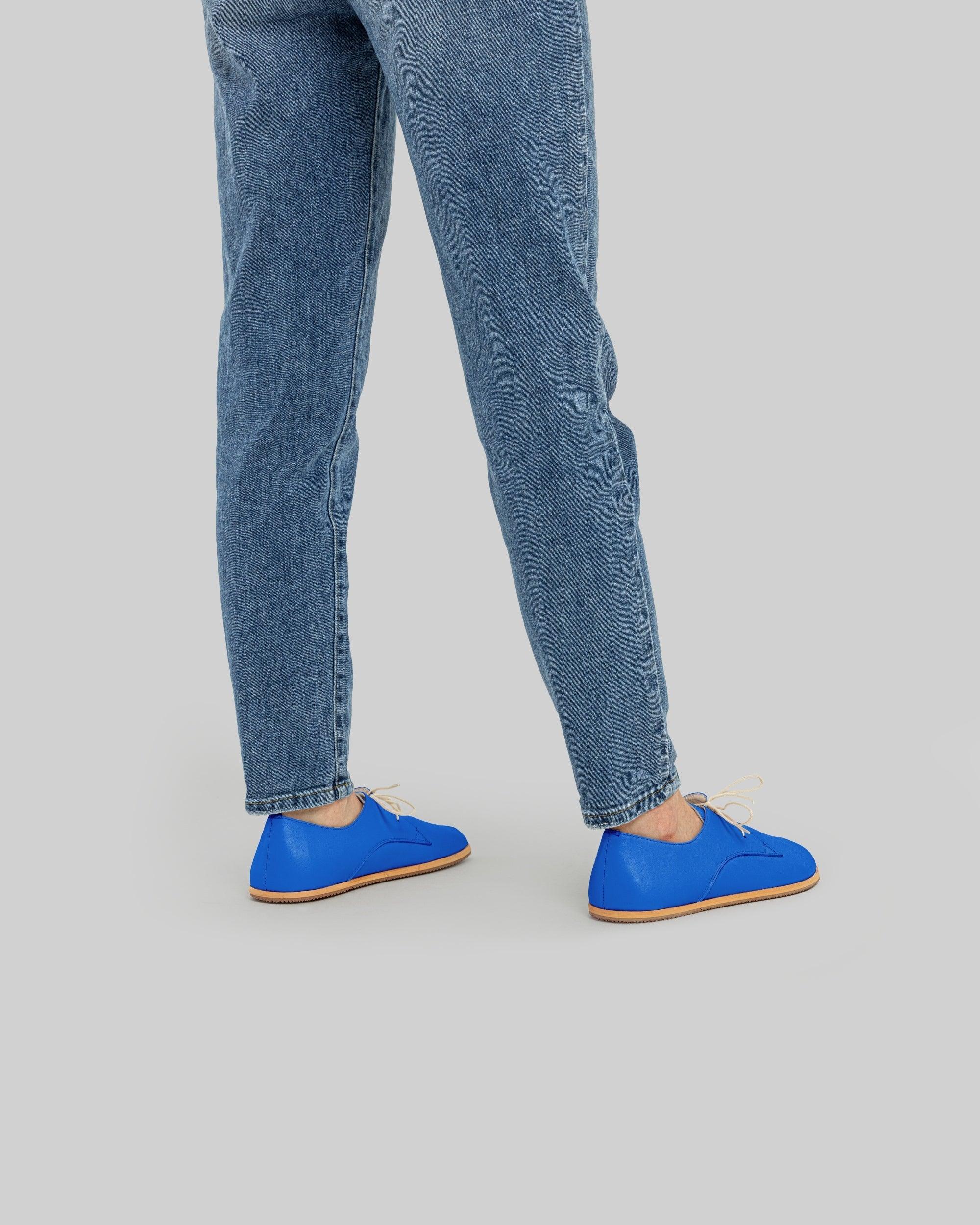 Pair Blue Oxford Shoes - Barefoot Wide Toe Calf Leather | Bespoky