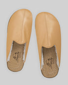 Close-up calf leather - Melon Yellow Shearling Slippers Detail | Bespoky