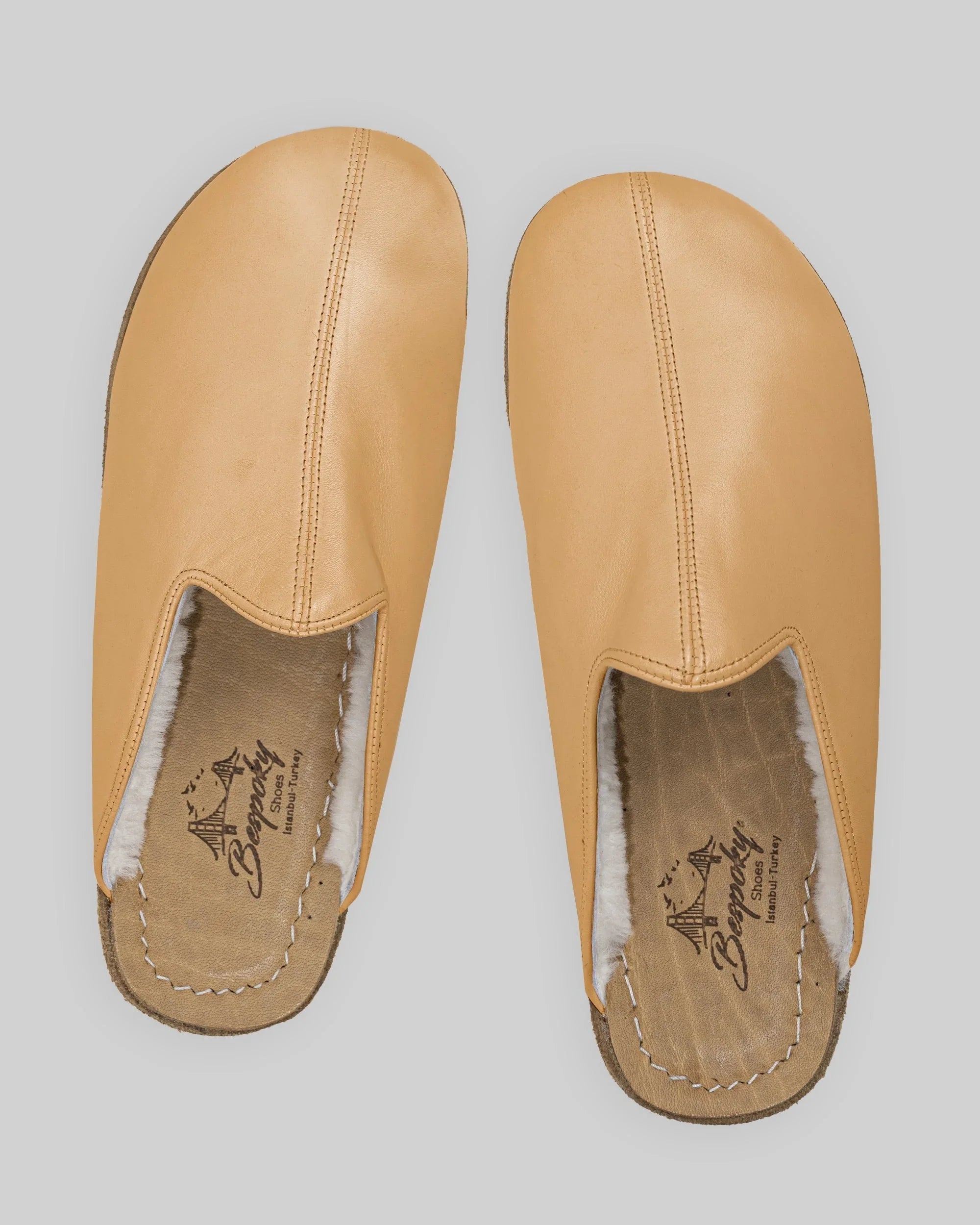 Close-up calf leather - Melon Yellow Shearling Slippers Detail | Bespoky