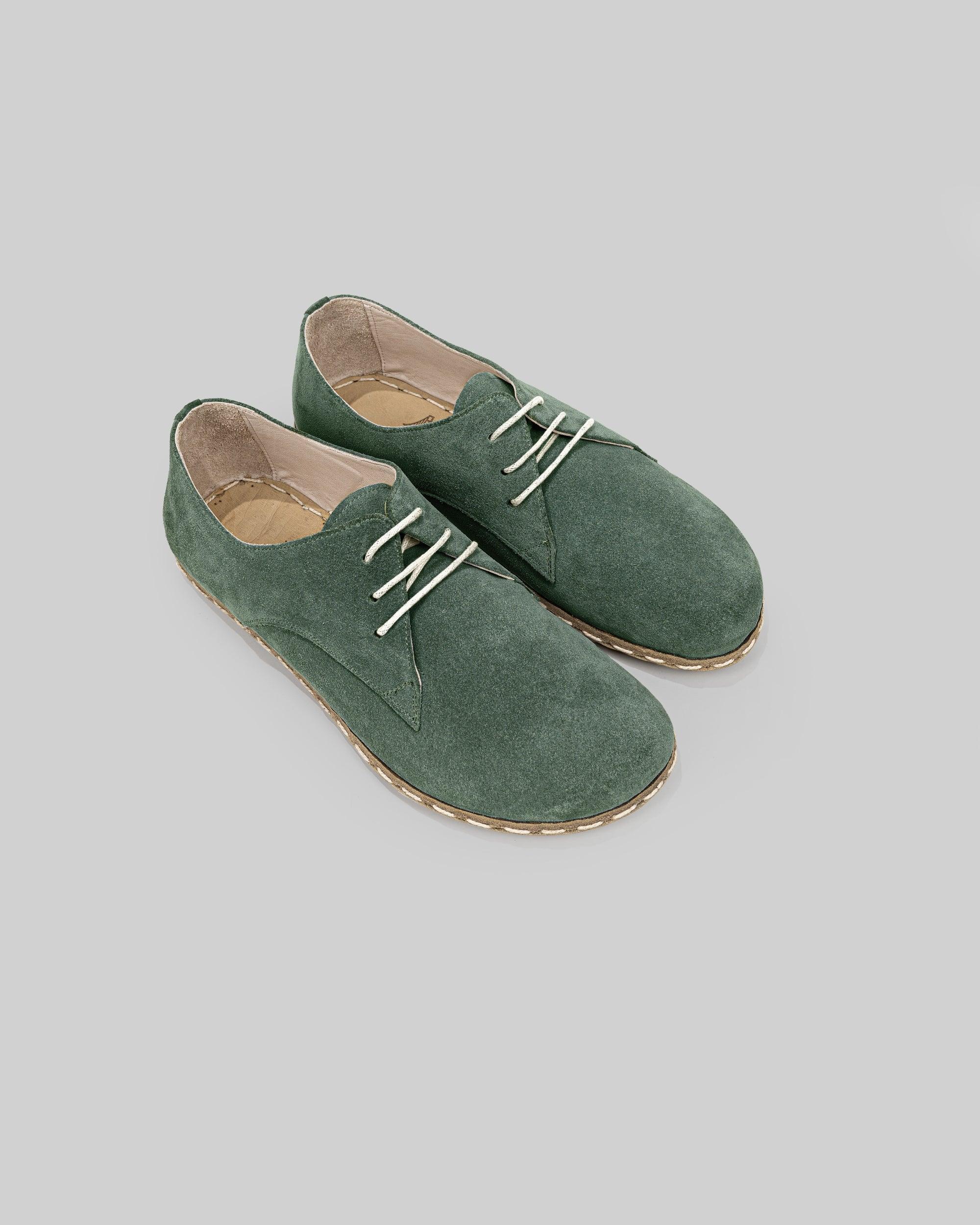 Men's Green Suede Oxford Shoes - Handcrafted Calf Leather Wide Toe Box | Bespoky