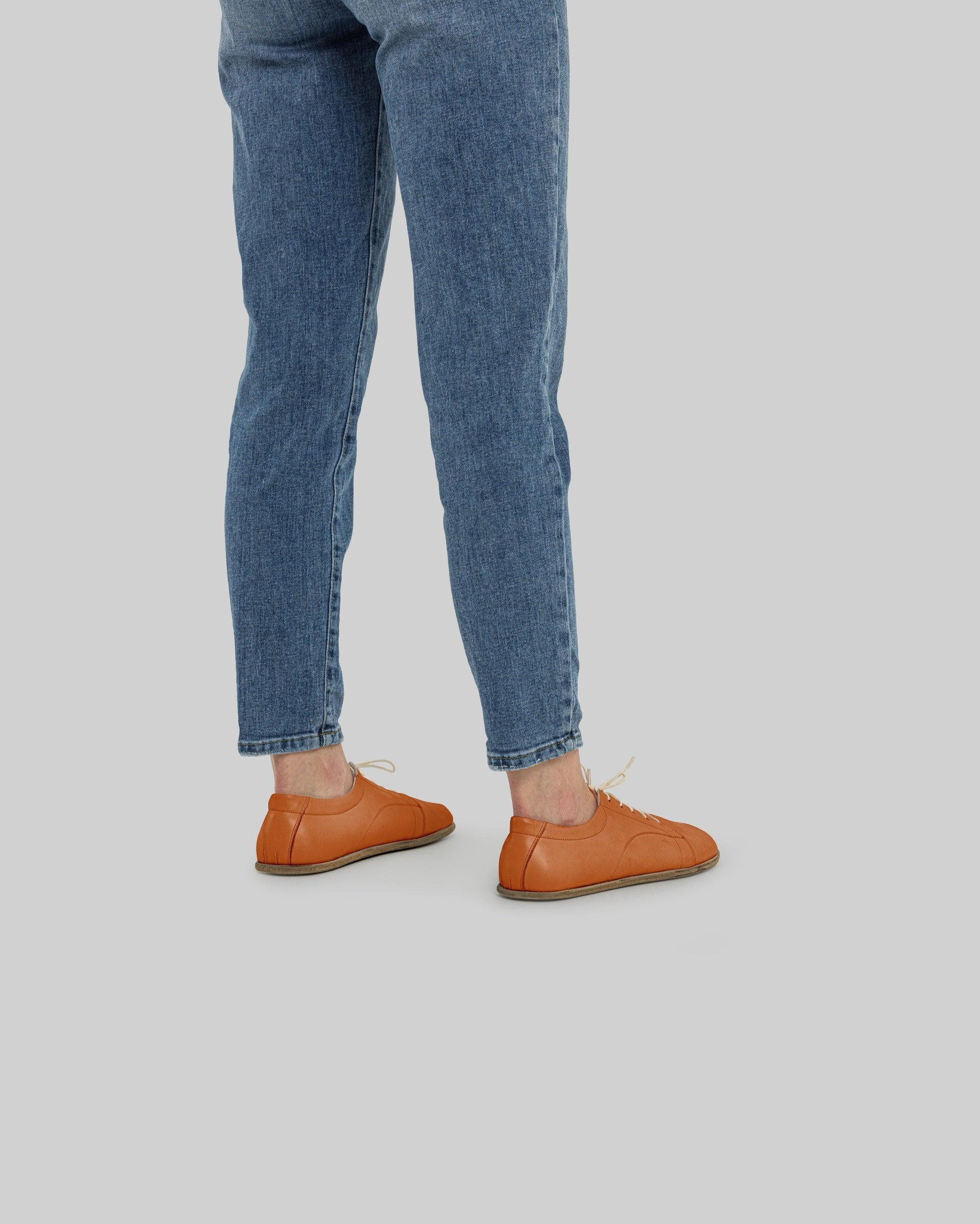 Top view Orange Barefoot Sneaker - Handcrafted Calf Leather | Bespoky