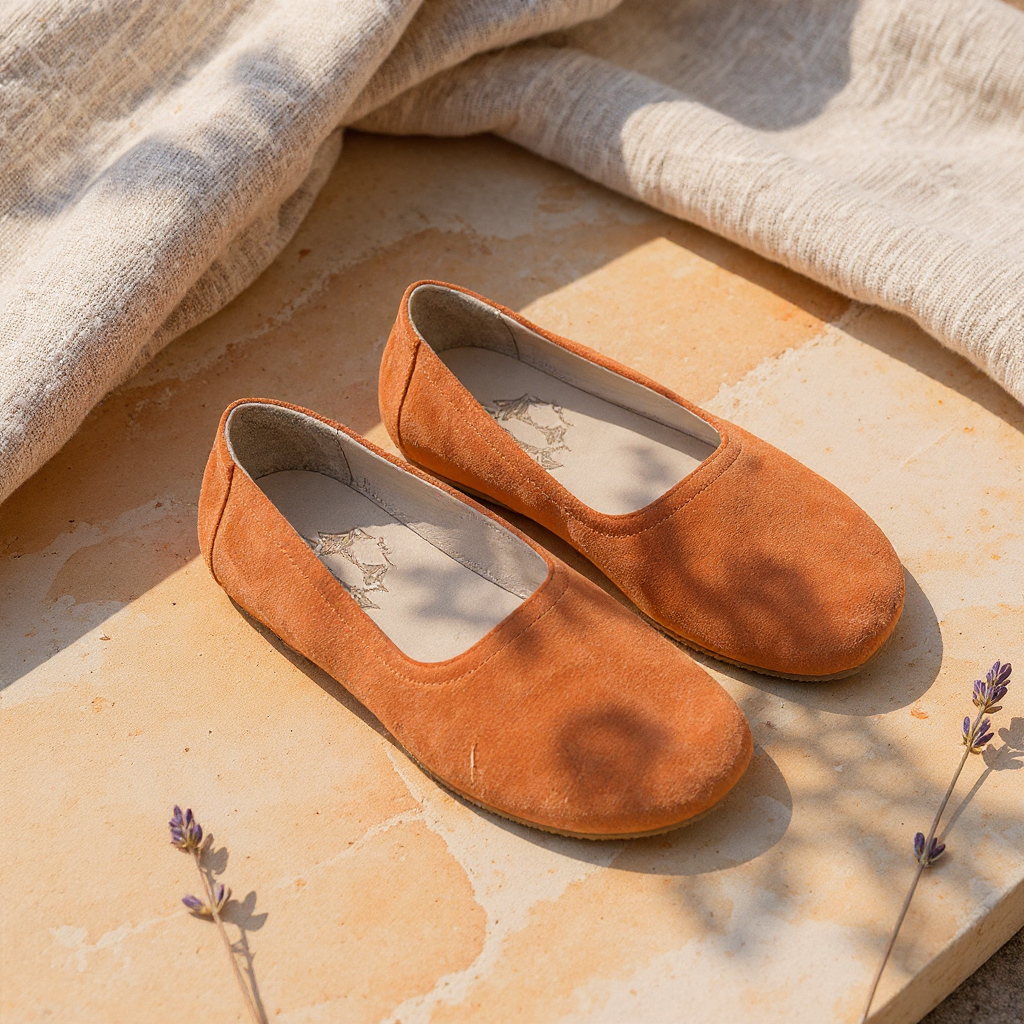 Bespoky orange ballet flats — summer still-life