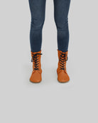 Close-up calf leather - Orange Barefoot Boot Detail | Bespoky