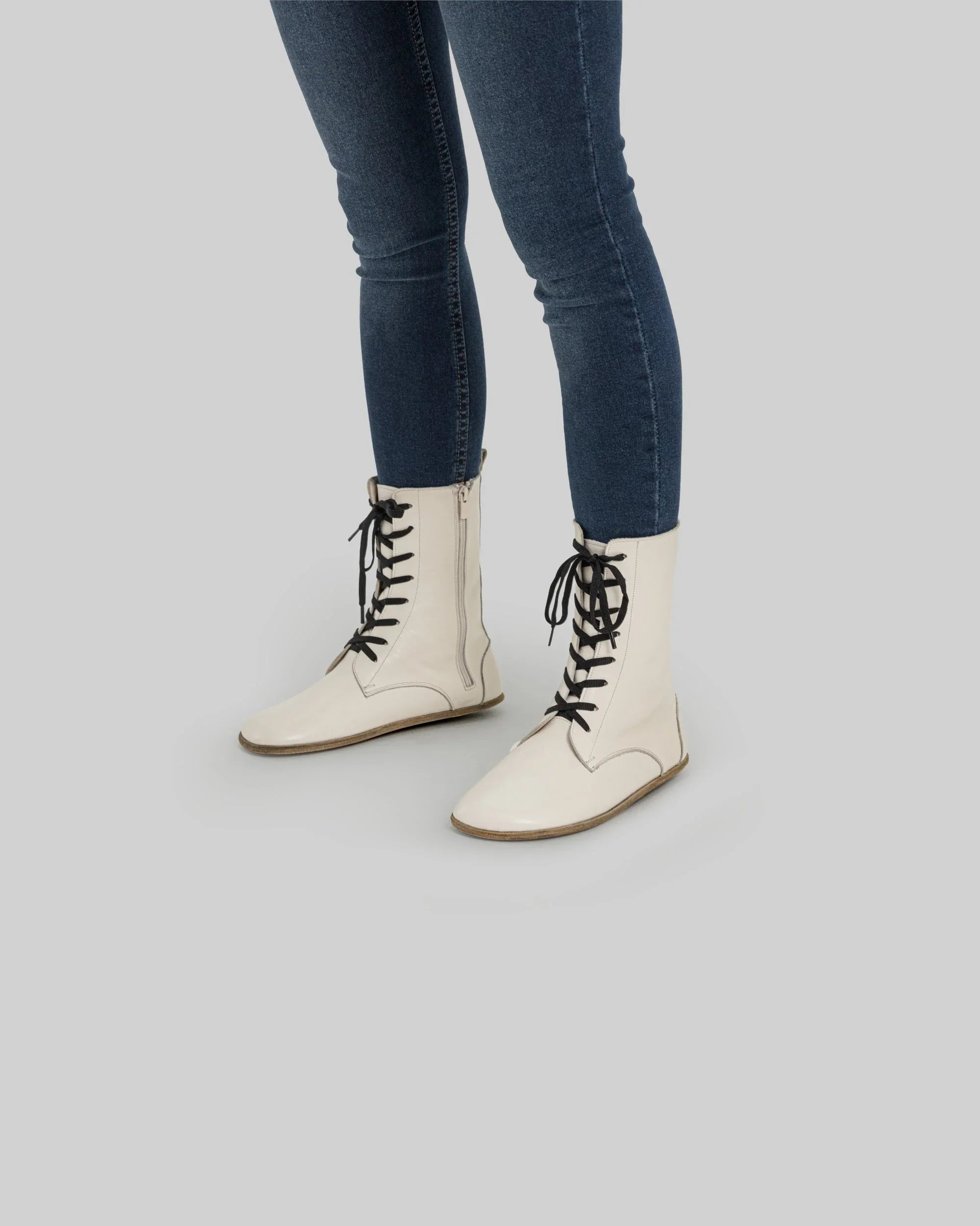 Women's Cream Barefoot Boot - Handcrafted Calf Leather Wide Toe Box | Bespoky