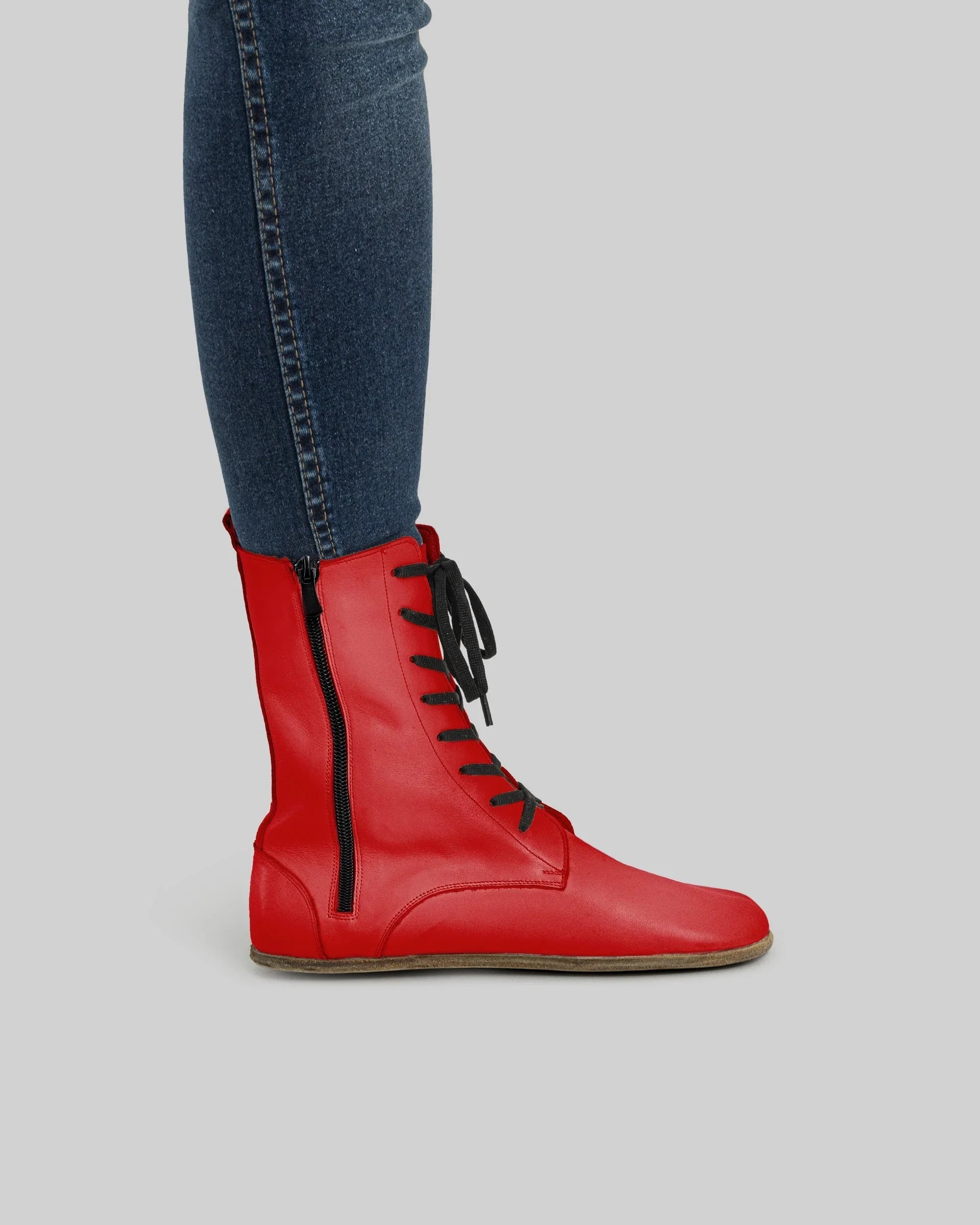 Pair Red Barefoot Boot - Barefoot Wide Toe Calf Leather | Bespoky