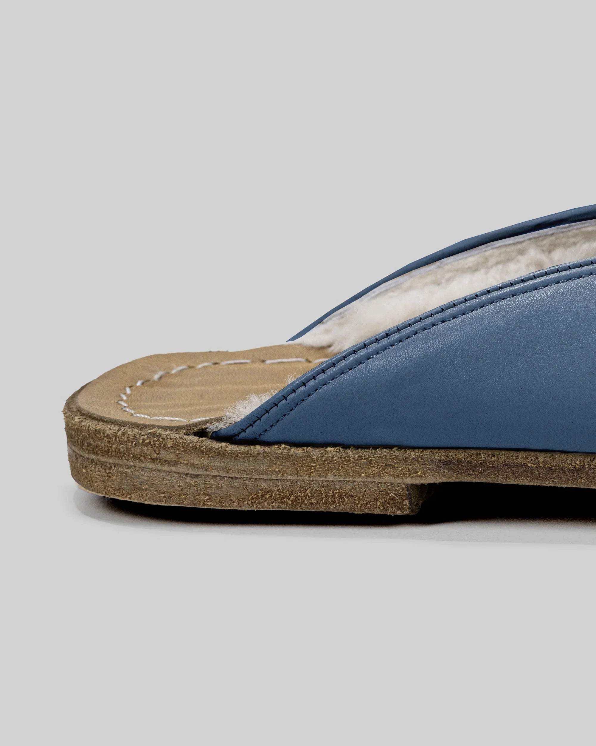 Pair Jean Blue Shearling Slippers - Barefoot Wide Toe Calf Leather | Bespoky