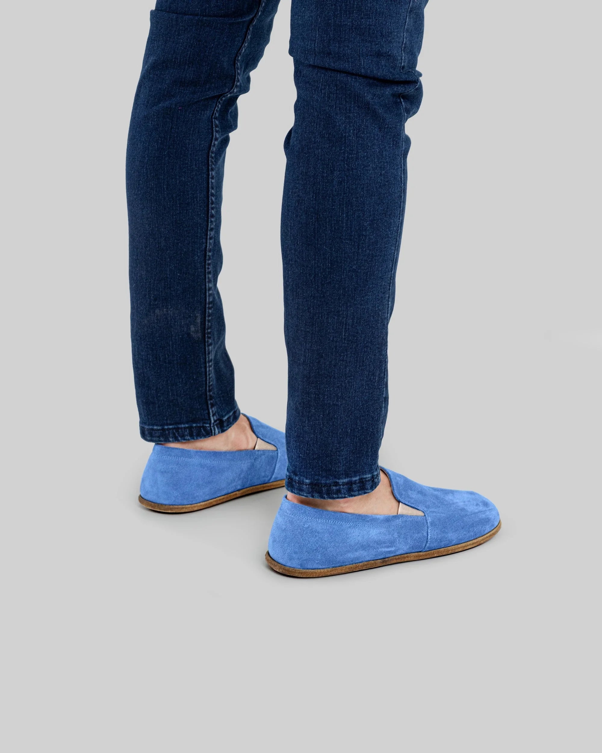 Top view Blue Suede Barefoot Shoes - Handcrafted Calf Leather | Bespoky
