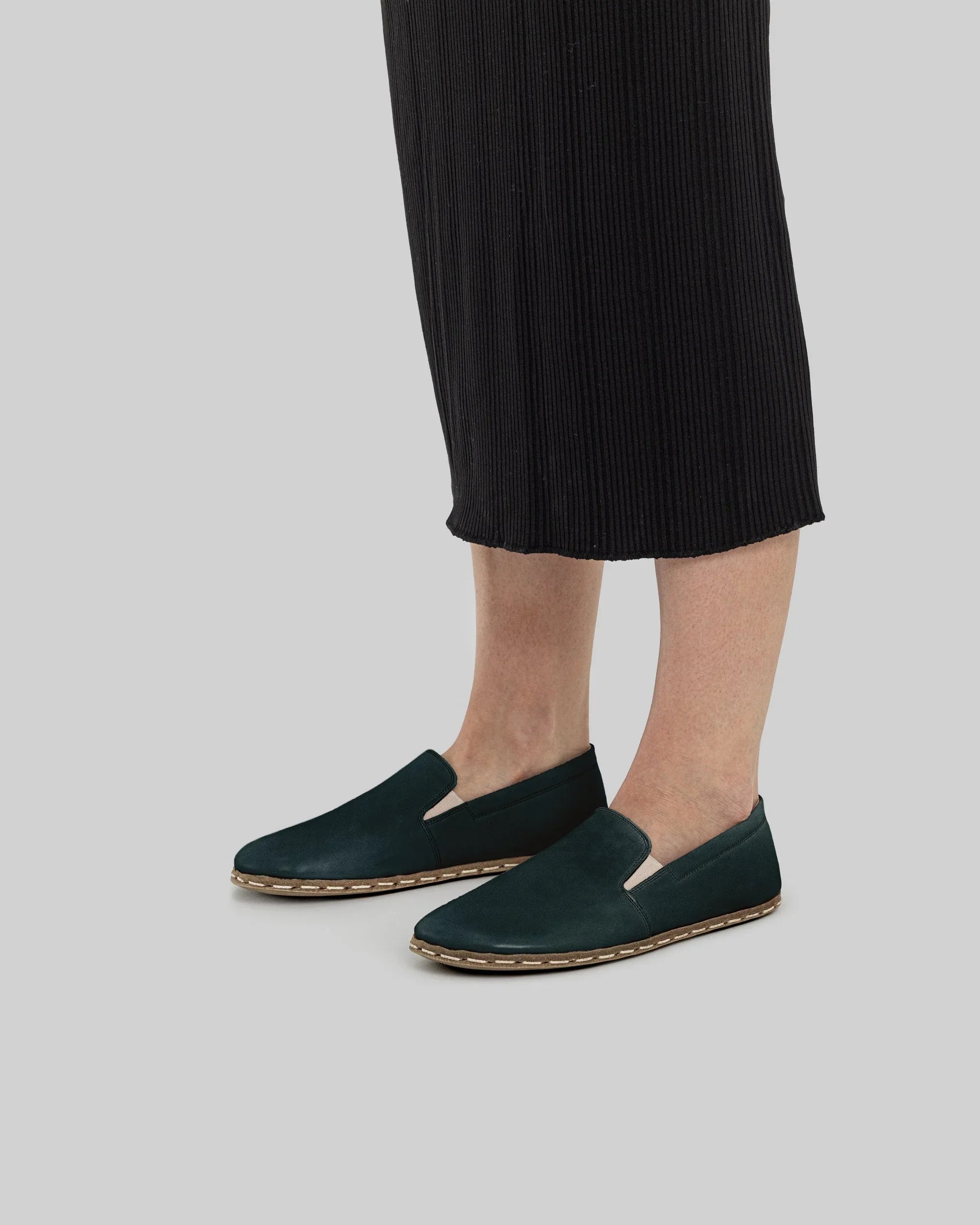Top view Dark Green Barefoot Shoes - Handcrafted Calf Leather | Bespoky
