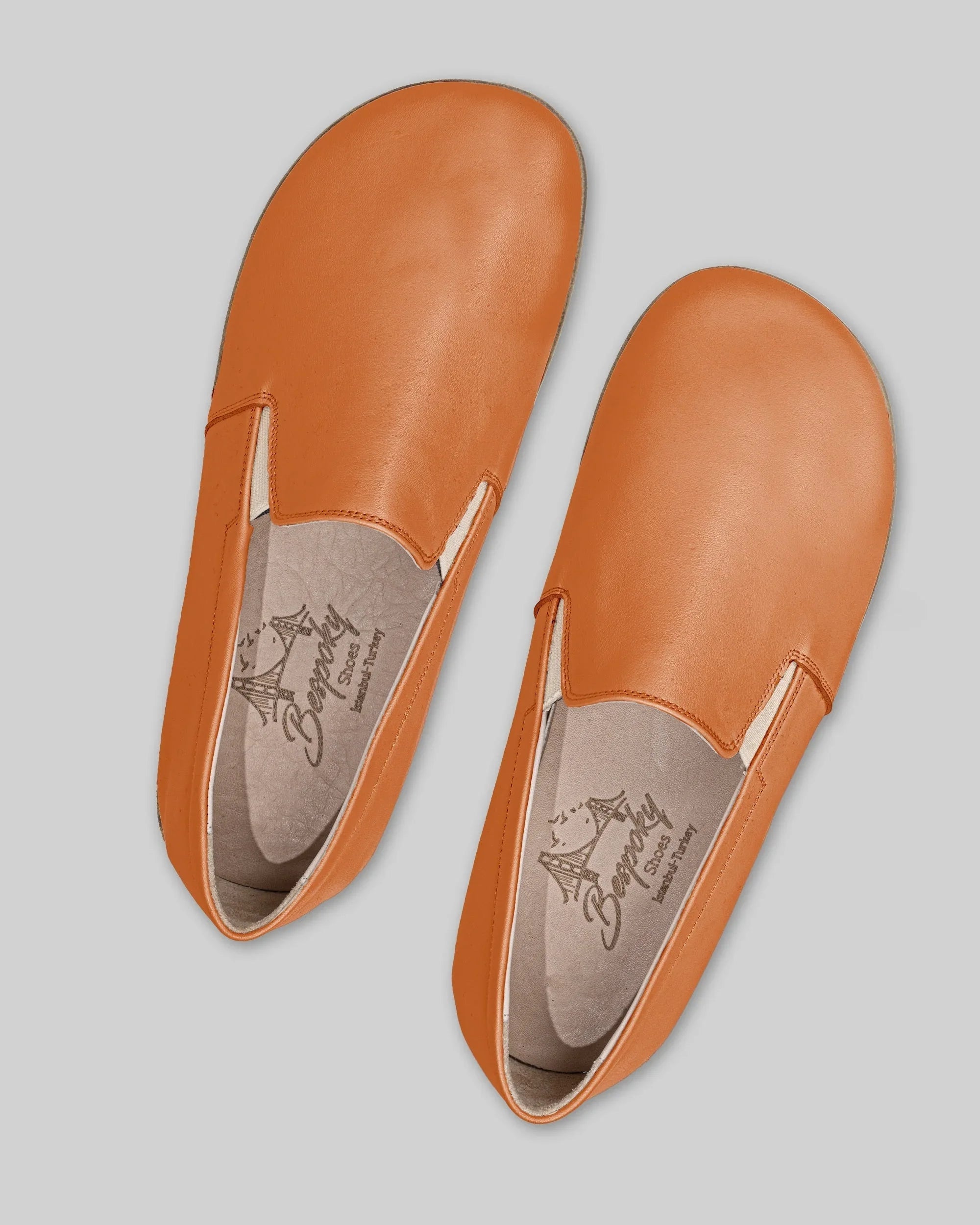 Top view Orange Barefoot Shoes - Handcrafted Calf Leather | Bespoky