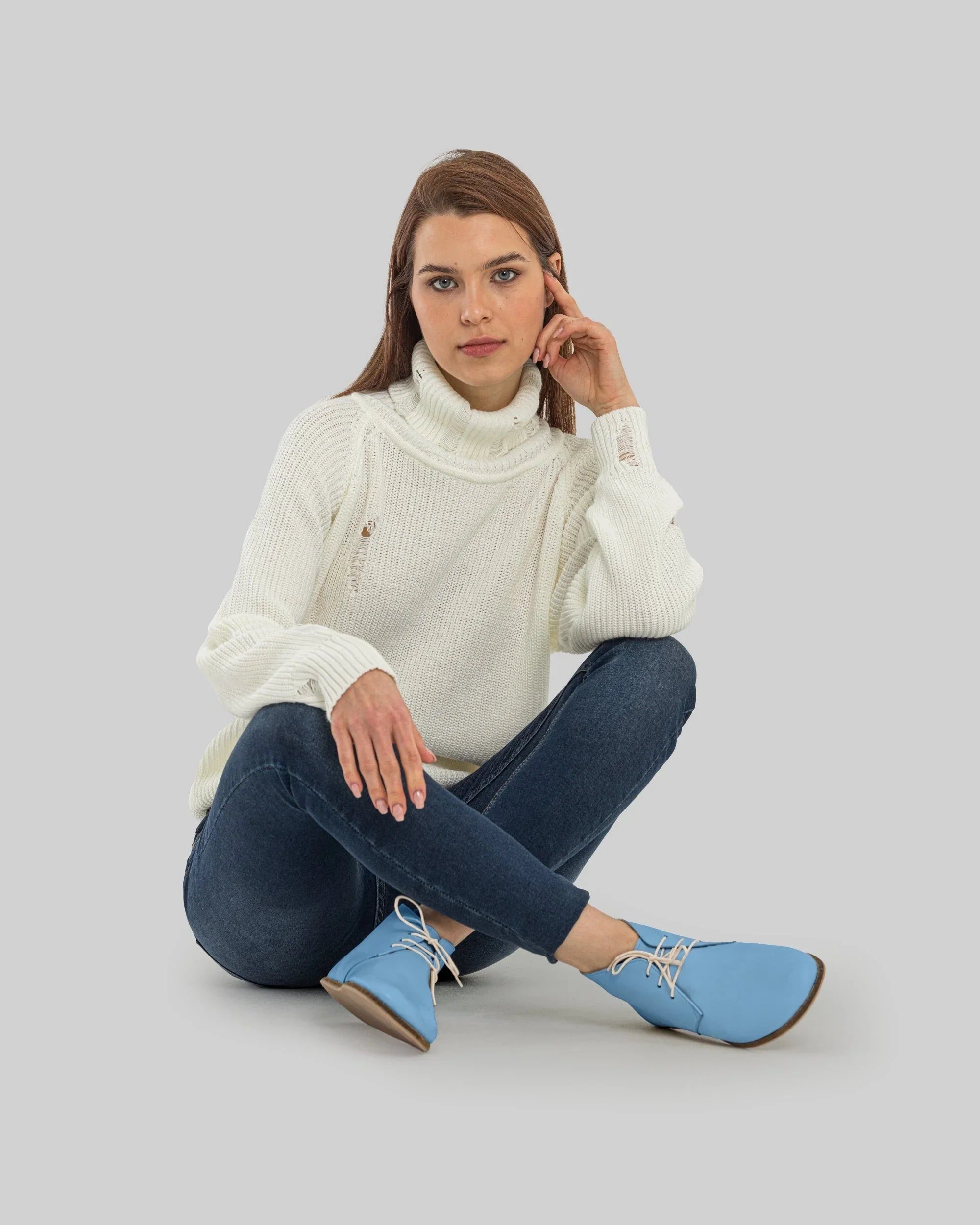 Sole detail Baby Blue Ankle Boots - Zero Drop Calf Leather | Bespoky