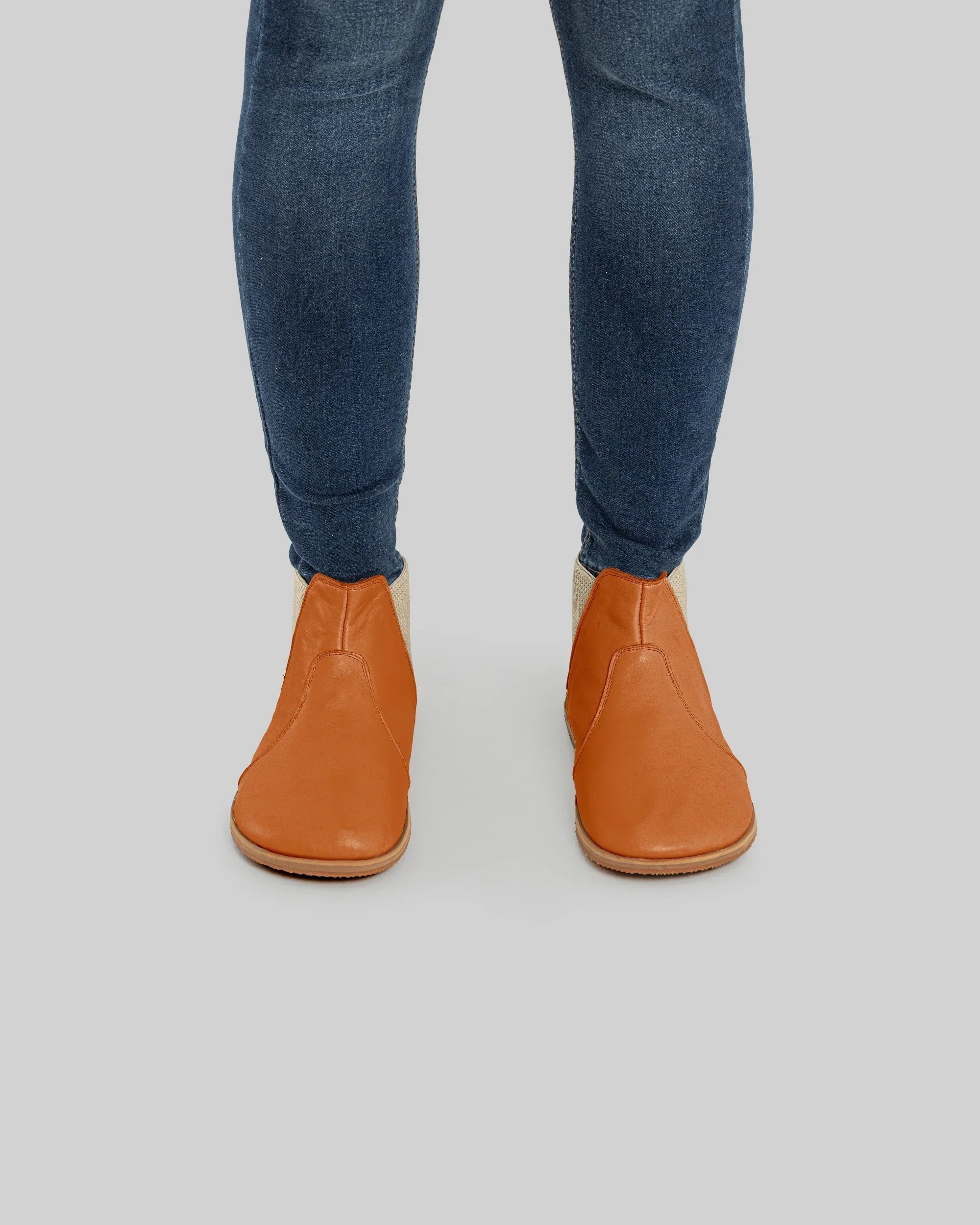 Pair Orange Chelsea Boots - Barefoot Wide Toe Calf Leather | Bespoky