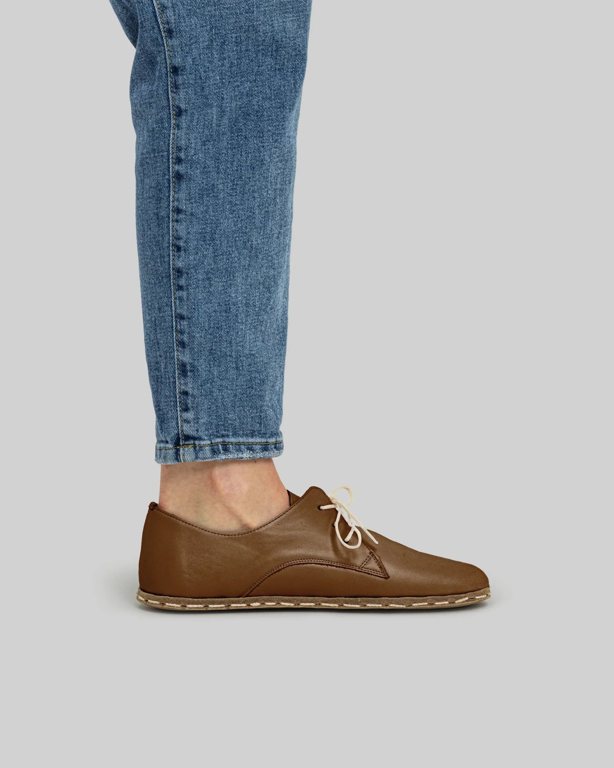 Pair Dark Tan Oxford Shoes - Barefoot Wide Toe Calf Leather | Bespoky