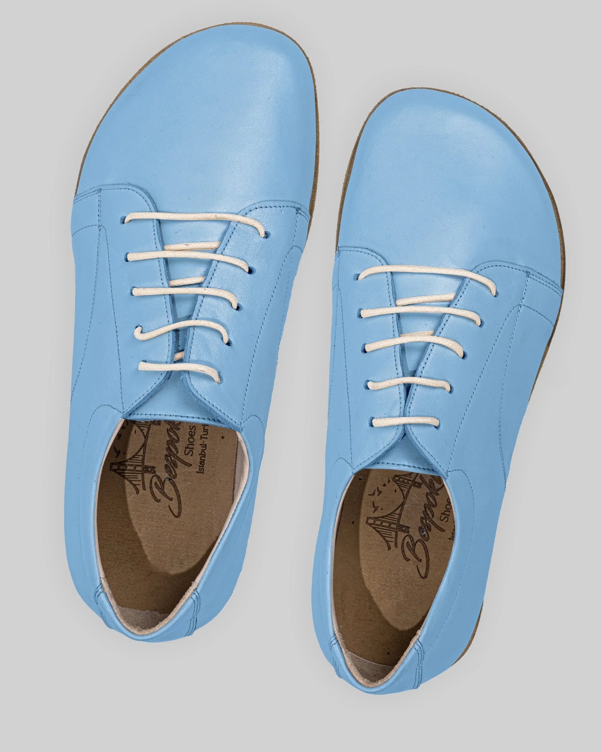 Side view Baby Blue Barefoot Sneaker - Calf Leather Zero Drop | Bespoky