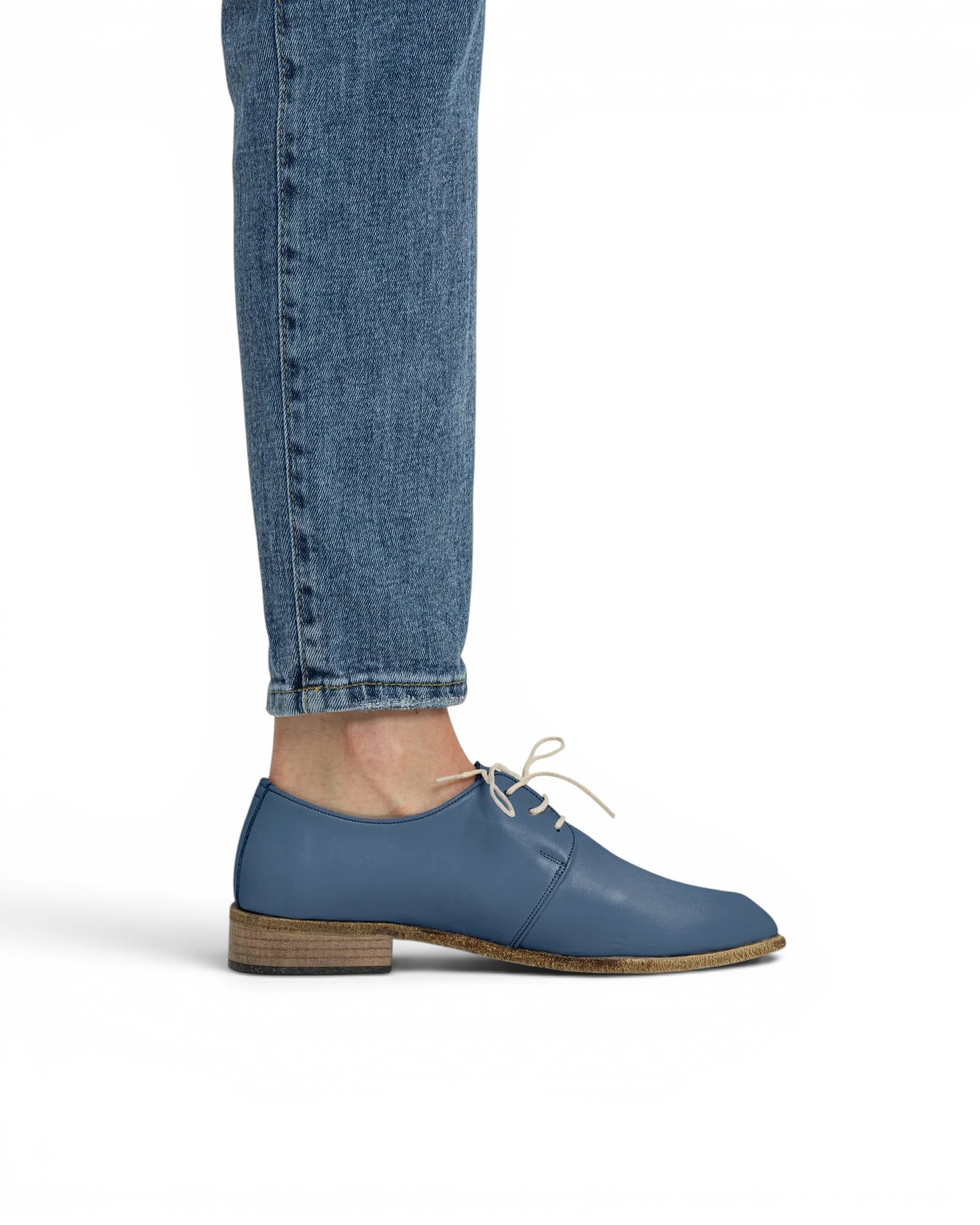 Pair Jean Blue Pointed Toe Oxford - Barefoot Wide Toe Calf Leather | Bespoky