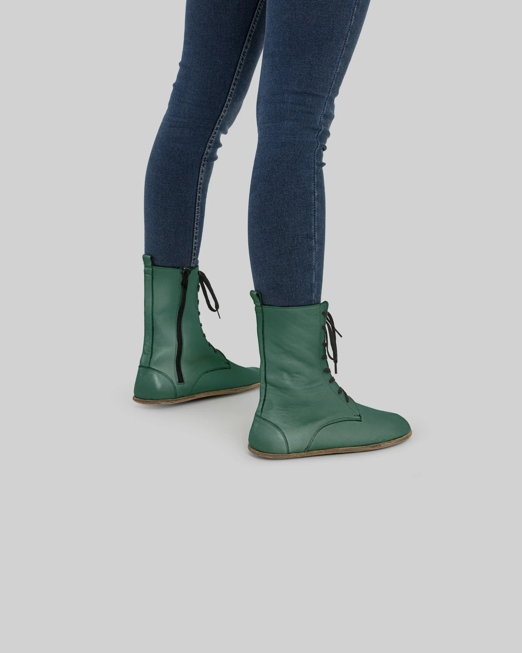 Back view Green Barefoot Boot - Calf Leather Handcrafted | Bespoky
