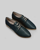 Women's Dark Green Pointed Toe Oxford - Handcrafted Calf Leather Wide Toe Box | Bespoky