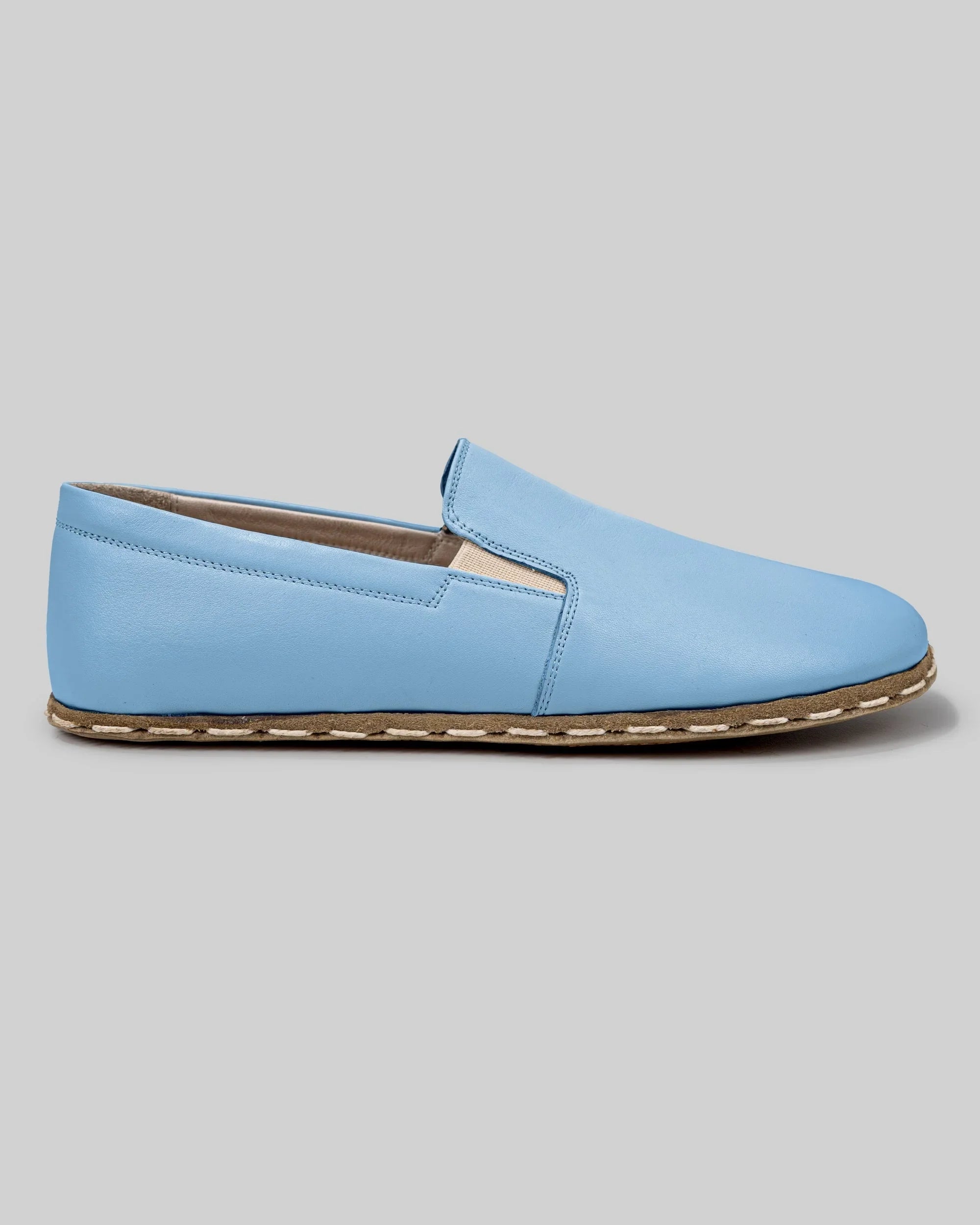Barefoot Shoes Men Baby Blue | Calf Leather Wide Toe