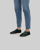 Detail Dark Green Barefoot Sneaker - Handcrafted Calf Leather Turkey | Bespoky