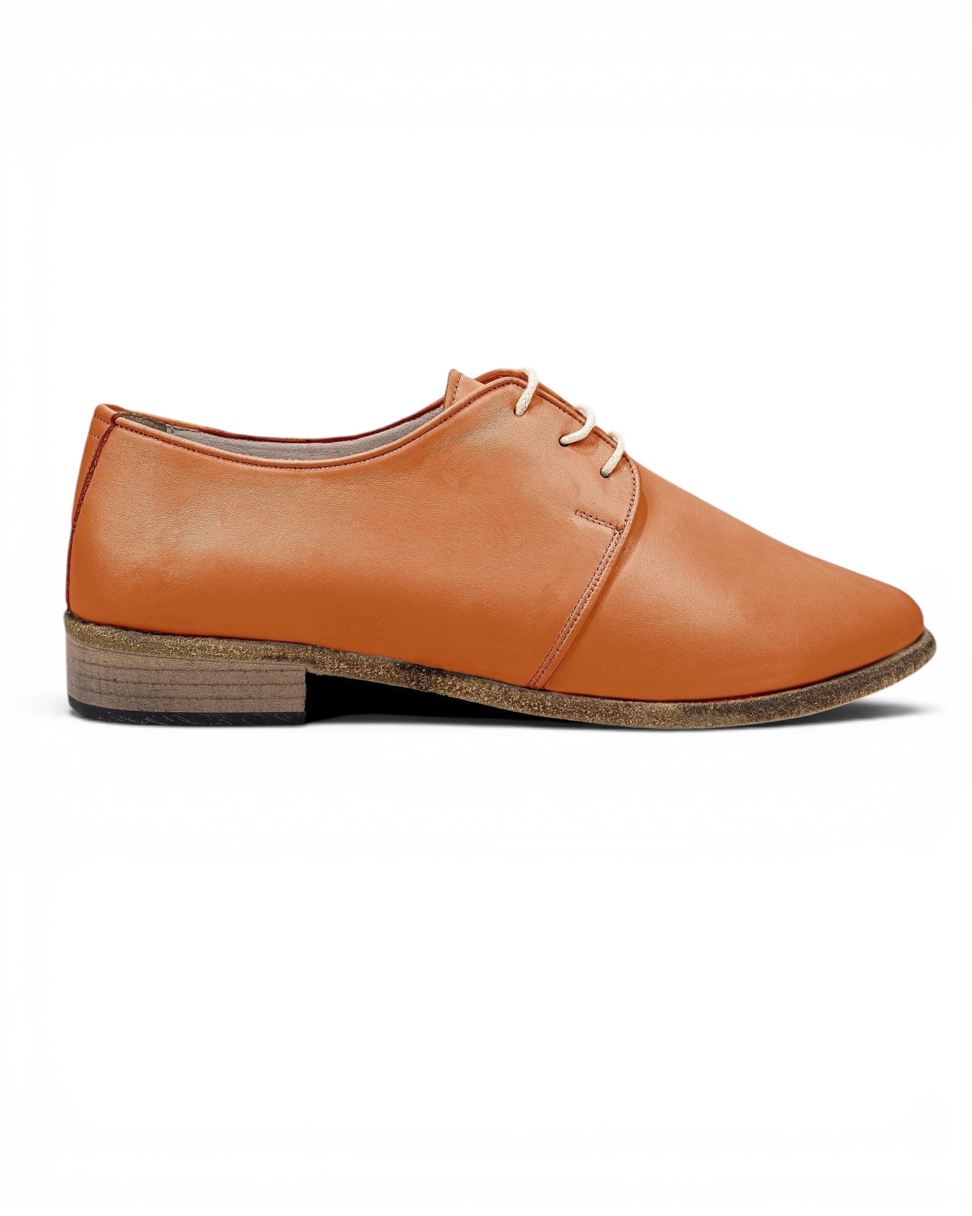 Detail Orange Pointed Toe Oxford - Handcrafted Calf Leather Turkey | Bespoky