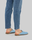 Detail Baby Blue Shearling Slippers - Handcrafted Calf Leather Turkey | Bespoky