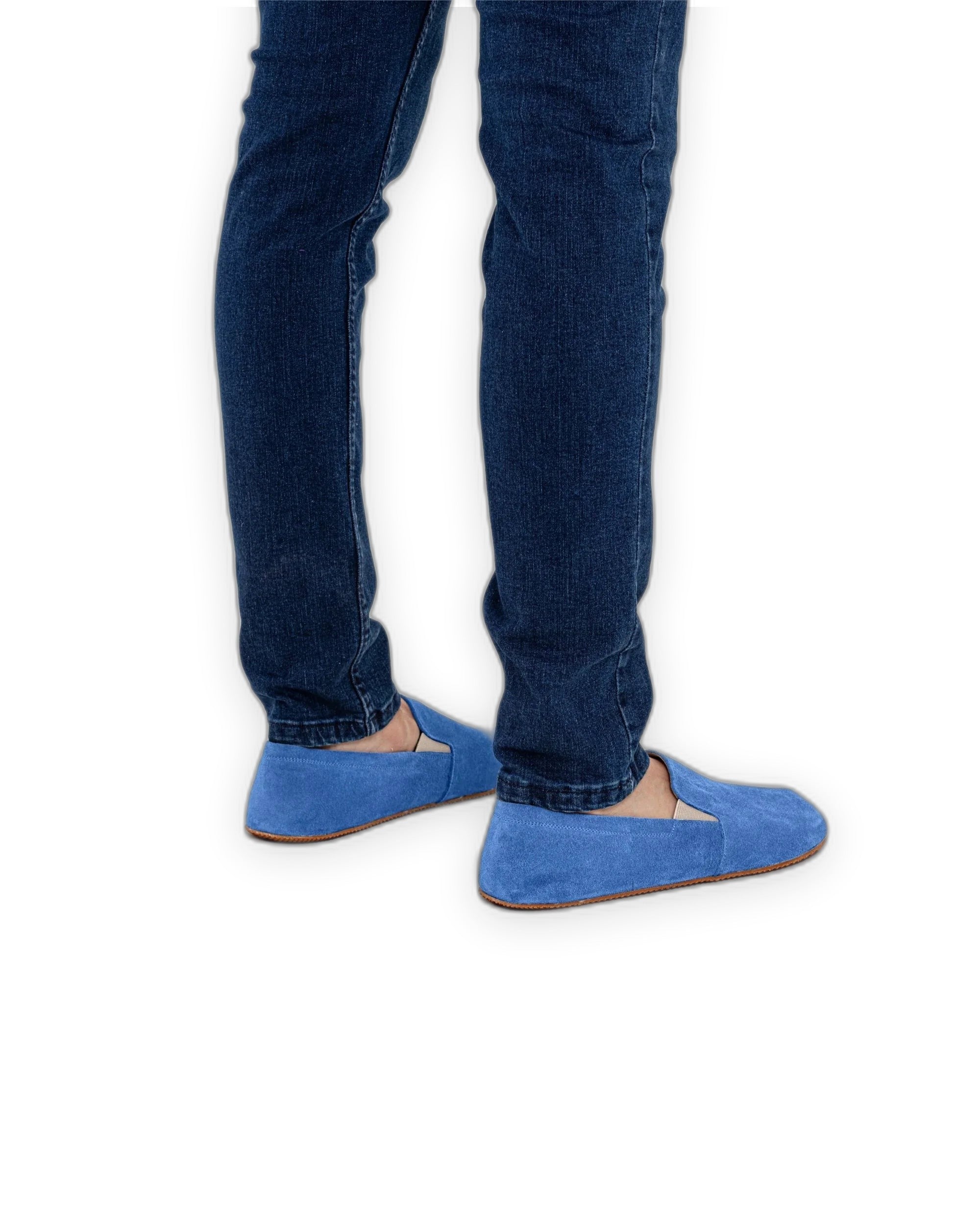 Detail Blue Suede Barefoot Shoes - Handcrafted Calf Leather Turkey | Bespoky