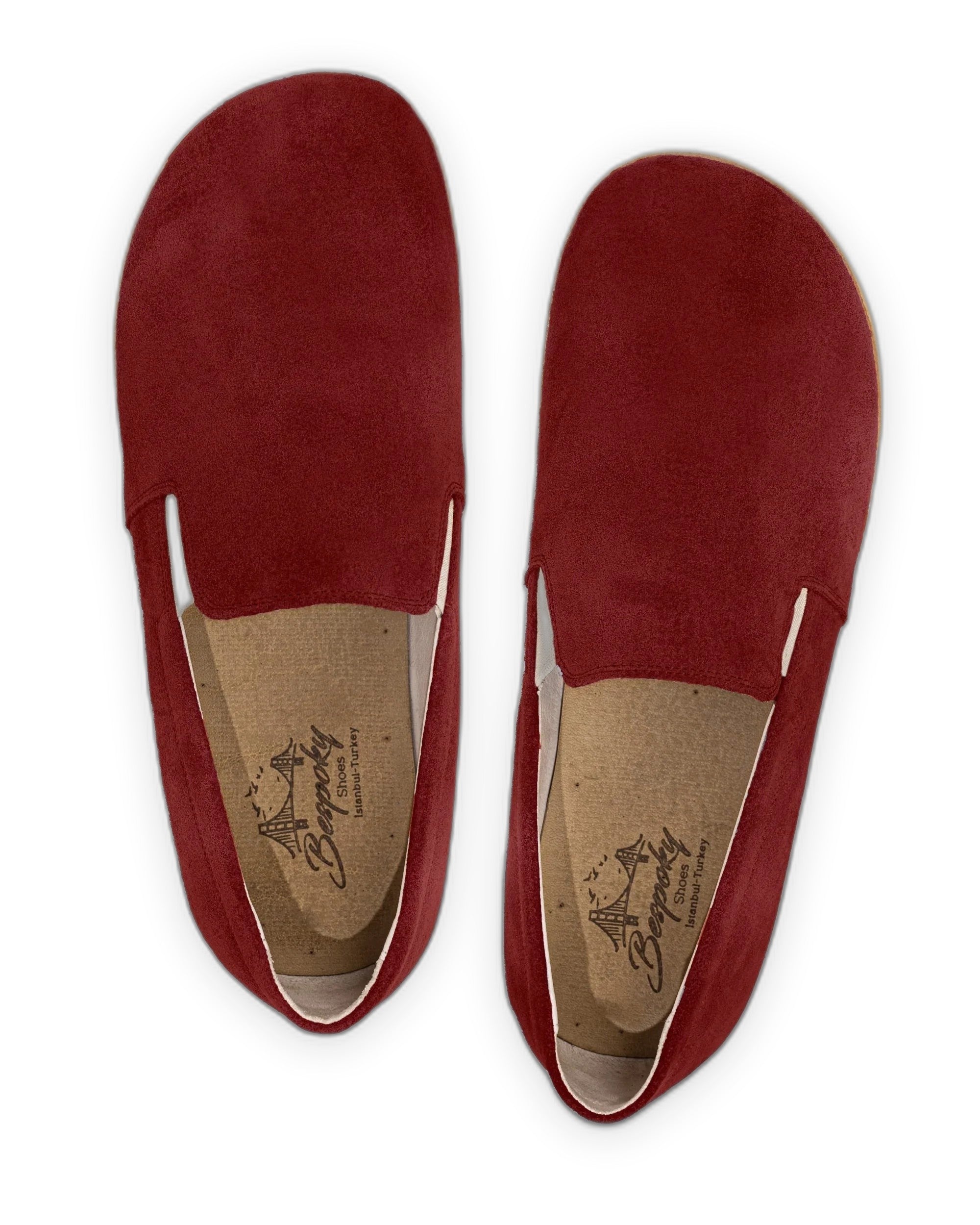 Side view Burgundy Suede Barefoot Shoes - Calf Leather Zero Drop | Bespoky